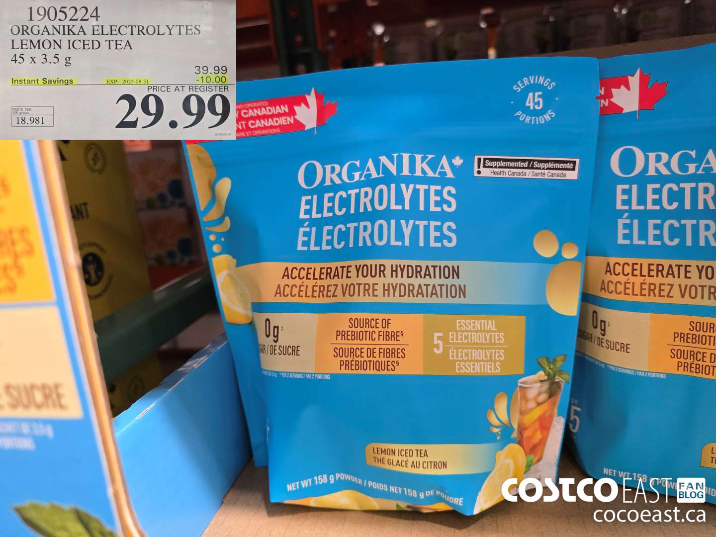 1905224 ORGANIKA ELECTROLYTES LEMON ICED TEA 45 X 3.5 G ($10.00 INSTANT SAVINGS EXPIRES ON 2025-08-31) $29.99