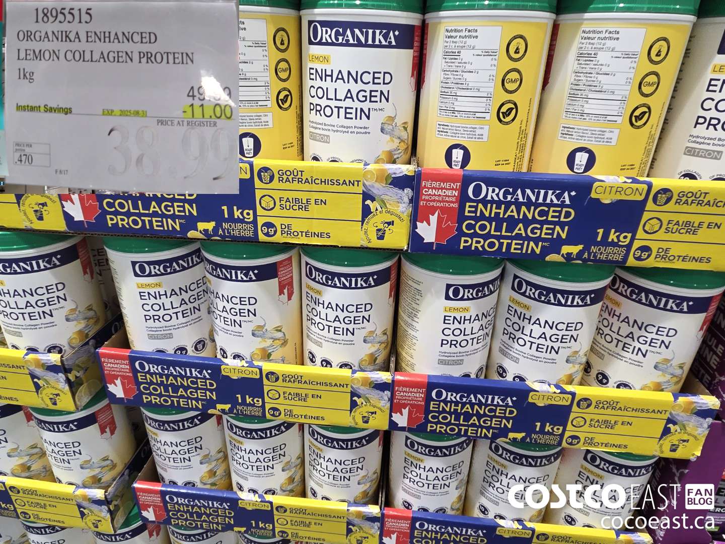 1895515 ORGANIKA ENHANCED LEMON COLLAGEN PROTEIN 1 KG ($11.00 INSTANT SAVINGS EXPIRES ON 2025-08-31) $38.99