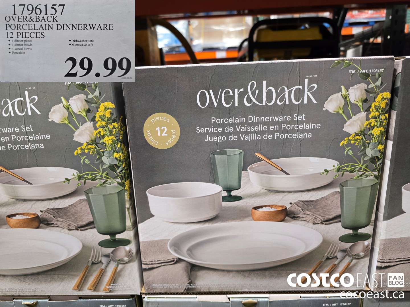 1796157 OVER&BACK PORCELAIN DINNERWARE 12 PIECES $29.99