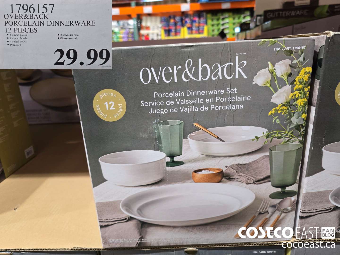 1796157 OVER&BACK PORCELAIN DINNERWARE 12 PIECES $29.99