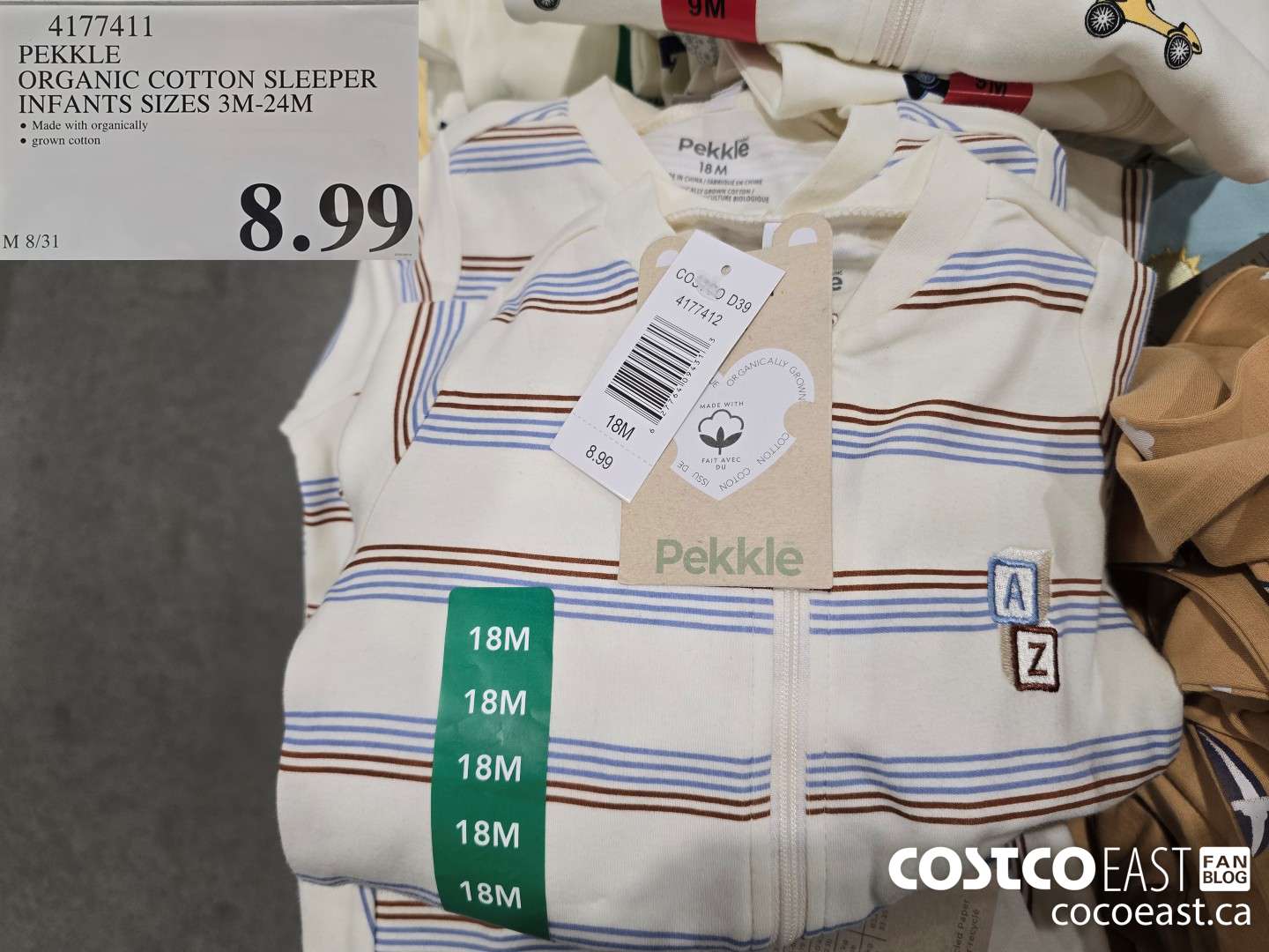 4177411 PEKKLE ORGANIC COTTON SLEEPER INFANTS SIZES 3-24M $8.99