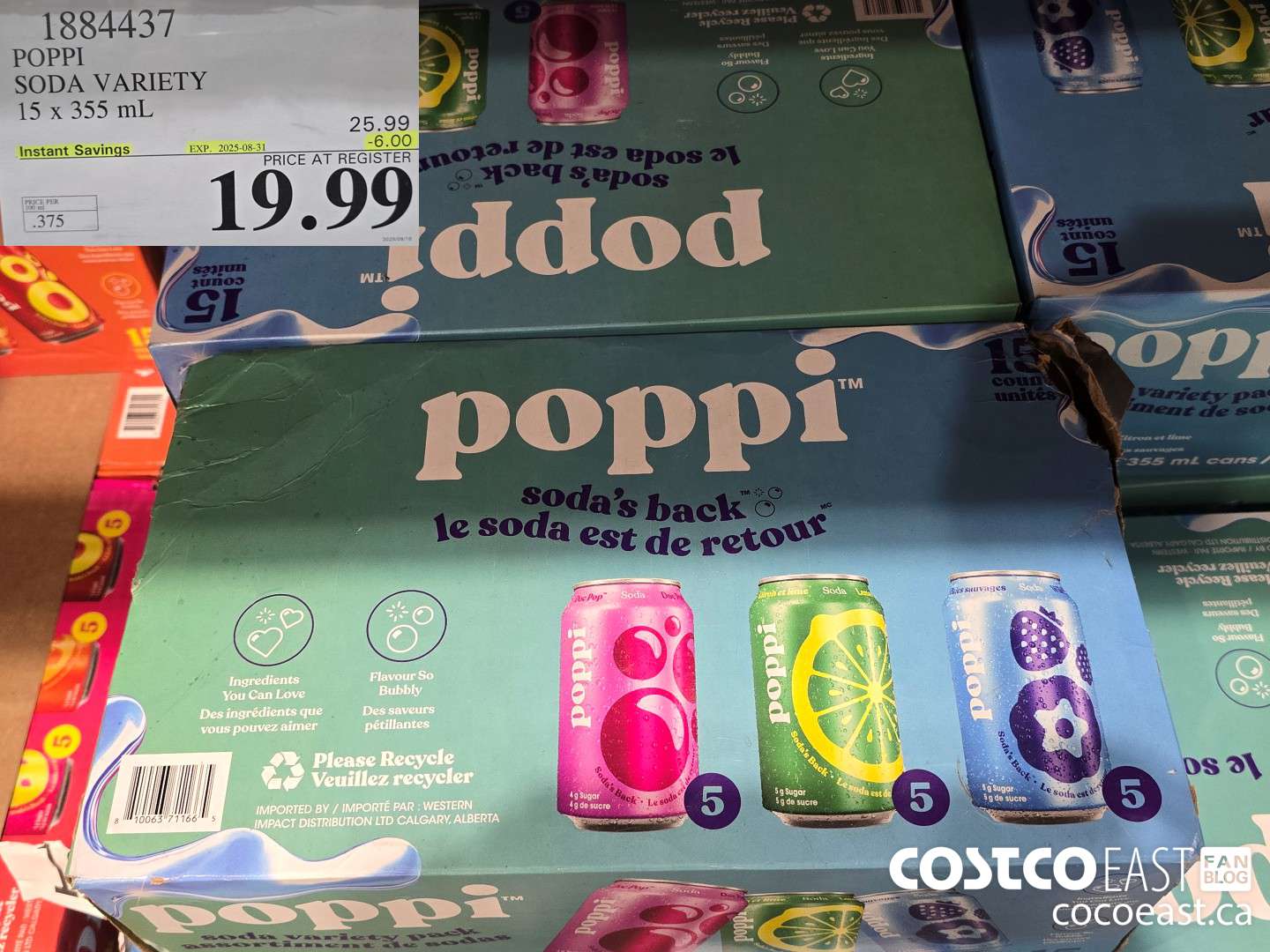 1884437 POPPI SODA VARIETY 15 X 355 ML ($5.00 INSTANT SAVINGS EXPIRES ON 2025-08-31) $19.99