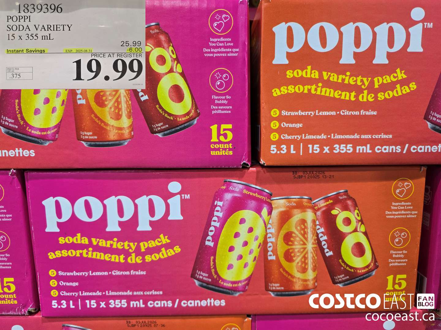 1839396 POPPI SODA VARIETY 15 x 355 mL ($6.00 INSTANT SAVINGS EXPIRES ON 2025-08-31) $19.99