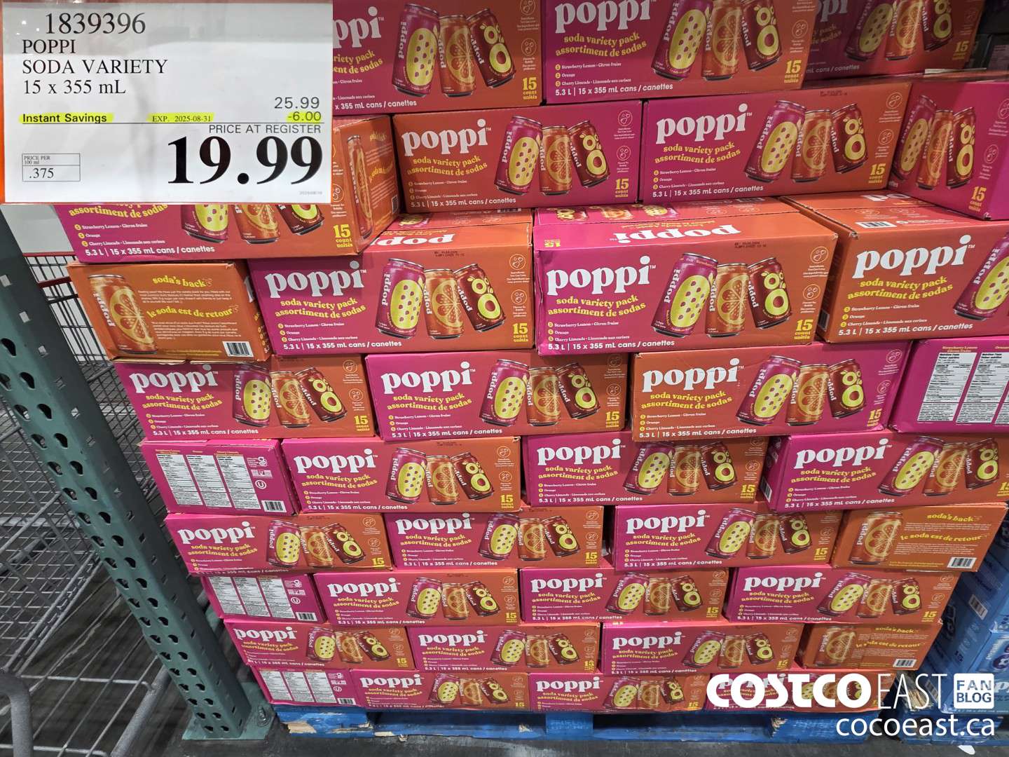 1839396 POPPI SODA VARIETY 15 x 355 mL ($6.00 INSTANT SAVINGS EXPIRES ON 2025-08-31) $19.99