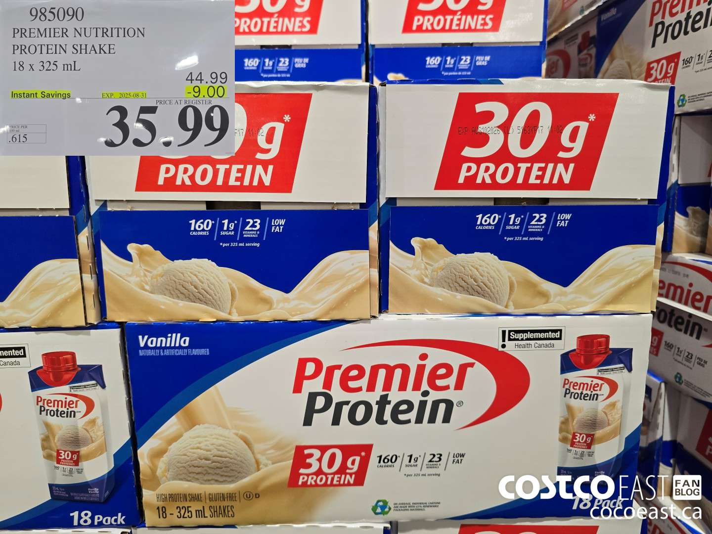 985090 PREMIER NUTRITION PROTEIN SHAKE 18 X 325 ML ($9.00 INSTANT SAVINGS EXPIRES ON 2025-08-31) $35.99