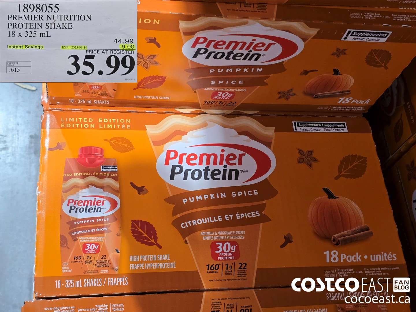 1898055 PREMIER NUTRITION PROTEIN SHAKE 18 x 325 mL ($9.00 INSTANT SAVINGS EXPIRES ON 2025-09-14) $35.99