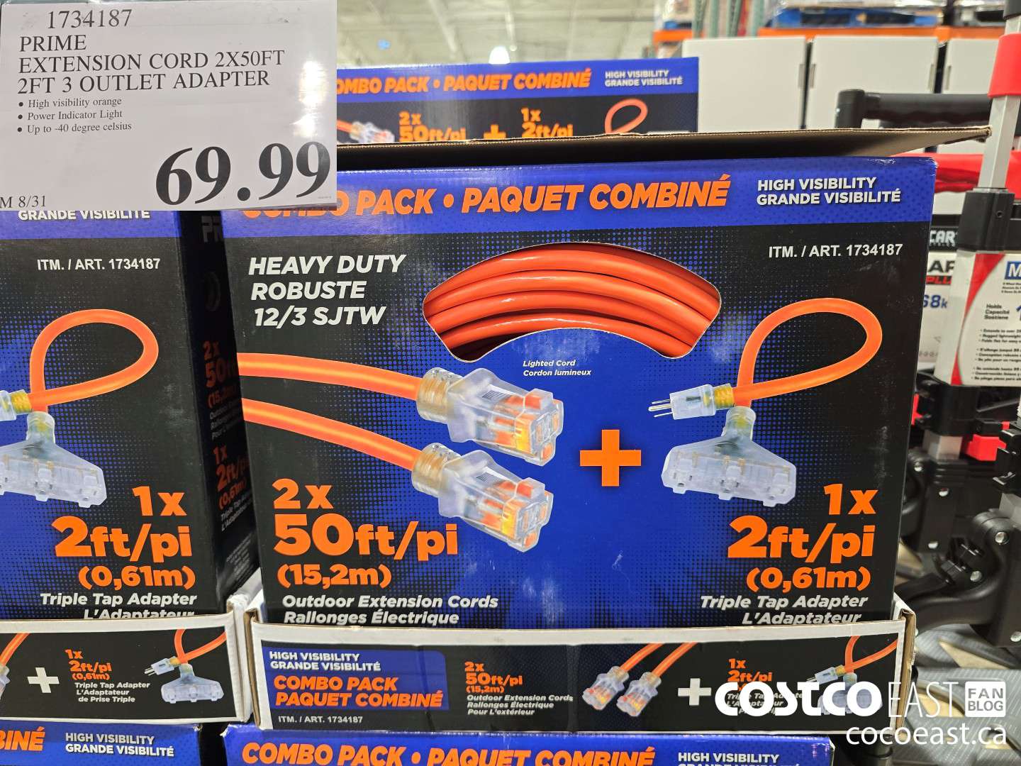 1734187 PRIME EXTENSION CORD 2X50FT 2FT 3 OUTLET ADAPTER $69.99