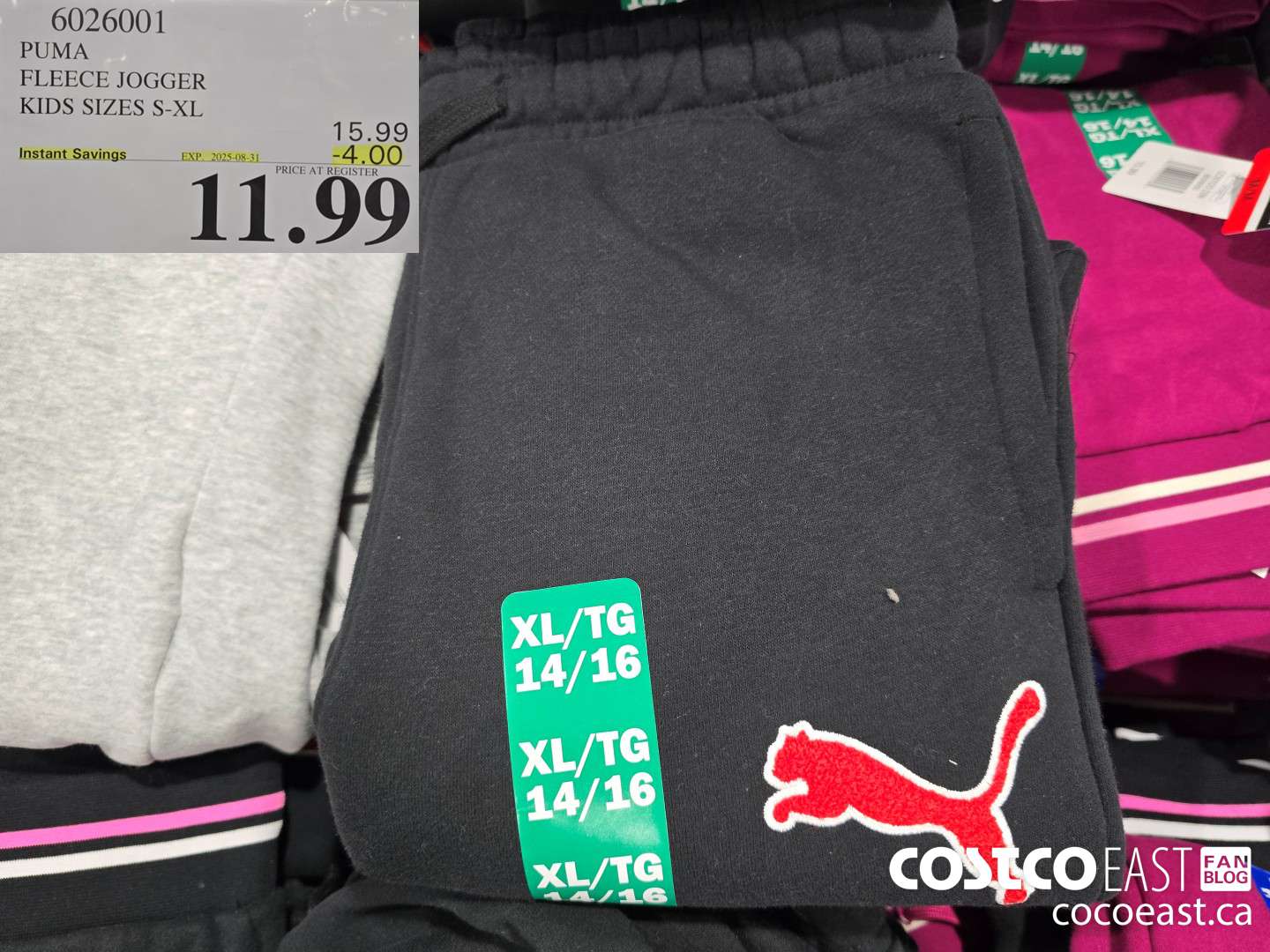 6026001 PUMA FLEECE JOGGER KIDS SIZES S-XL ($4.00 INSTANT SAVINGS EXPIRES ON 2025-08-31) $11.99