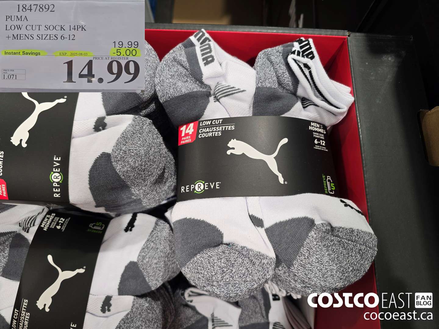 1847892 PUMA LOW CUT SOCKS 14PK +MENS SIZES 6-12 ($5.00 INSTANT SAVINGS EXPIRES ON 2025-08-03) $14.99