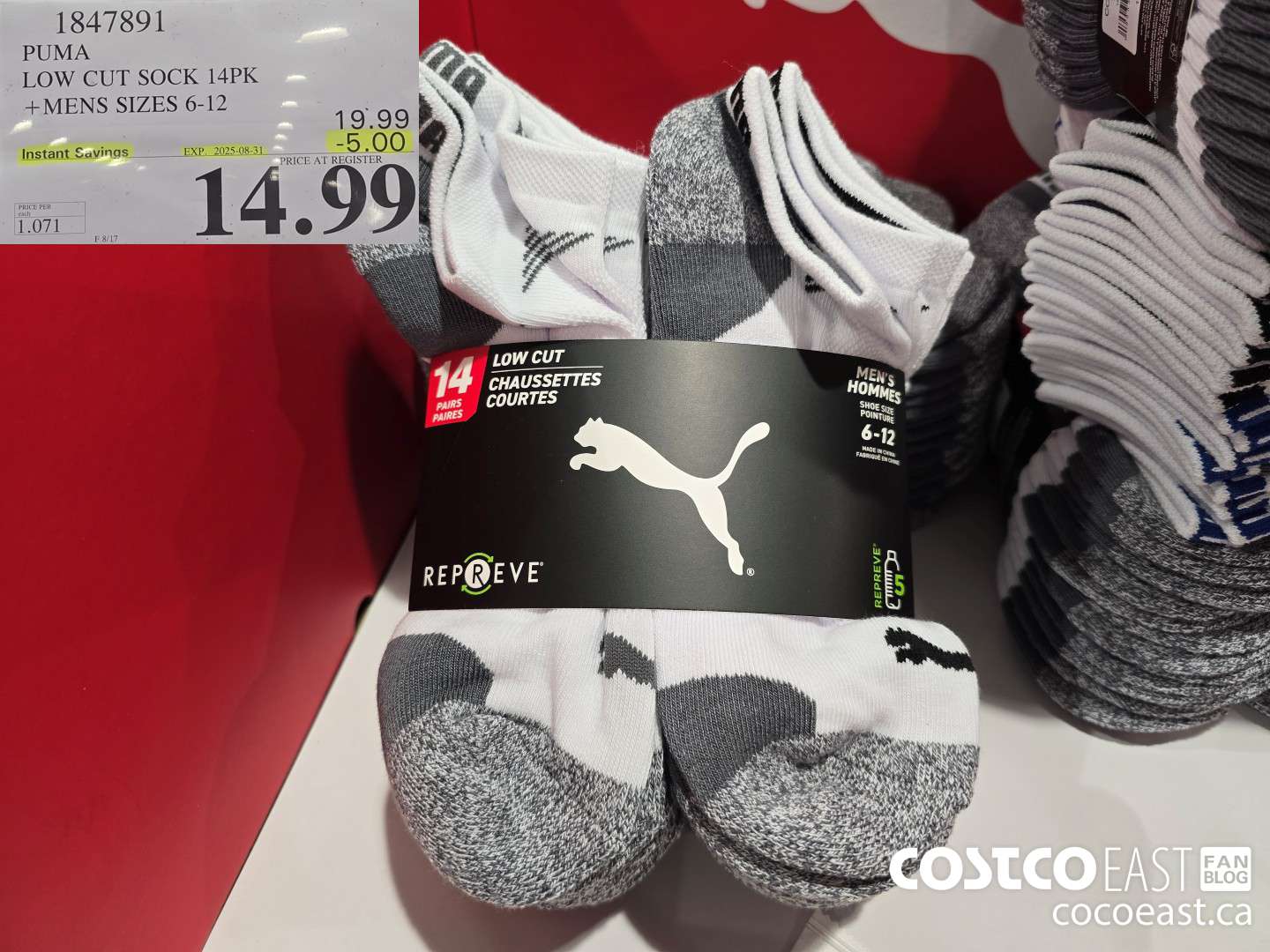 1847891 PUMA LOW CUT SOCKS 14PK +MENS SIZES 6-12 ($5.00 INSTANT SAVINGS EXPIRES ON 2025-08-31) $14.99