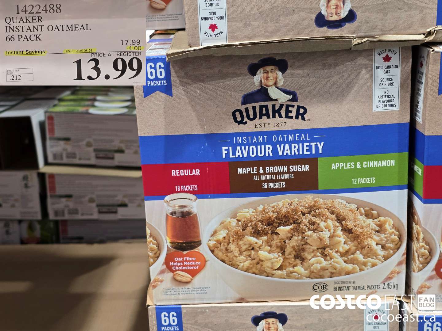 1422488 QUAKER INSTANT OATMEAL 66 PACK ($4.00 INSTANT SAVINGS EXPIRES ON 2025-08-24) $13.99