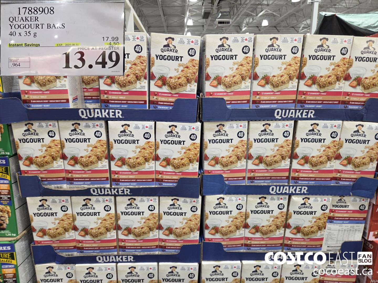 1788908 QUAKER YOGURT BARS 40 x 35g ($4.50 INSTANT SAVINGS EXPIRES ON 2025-08-31) $13.49