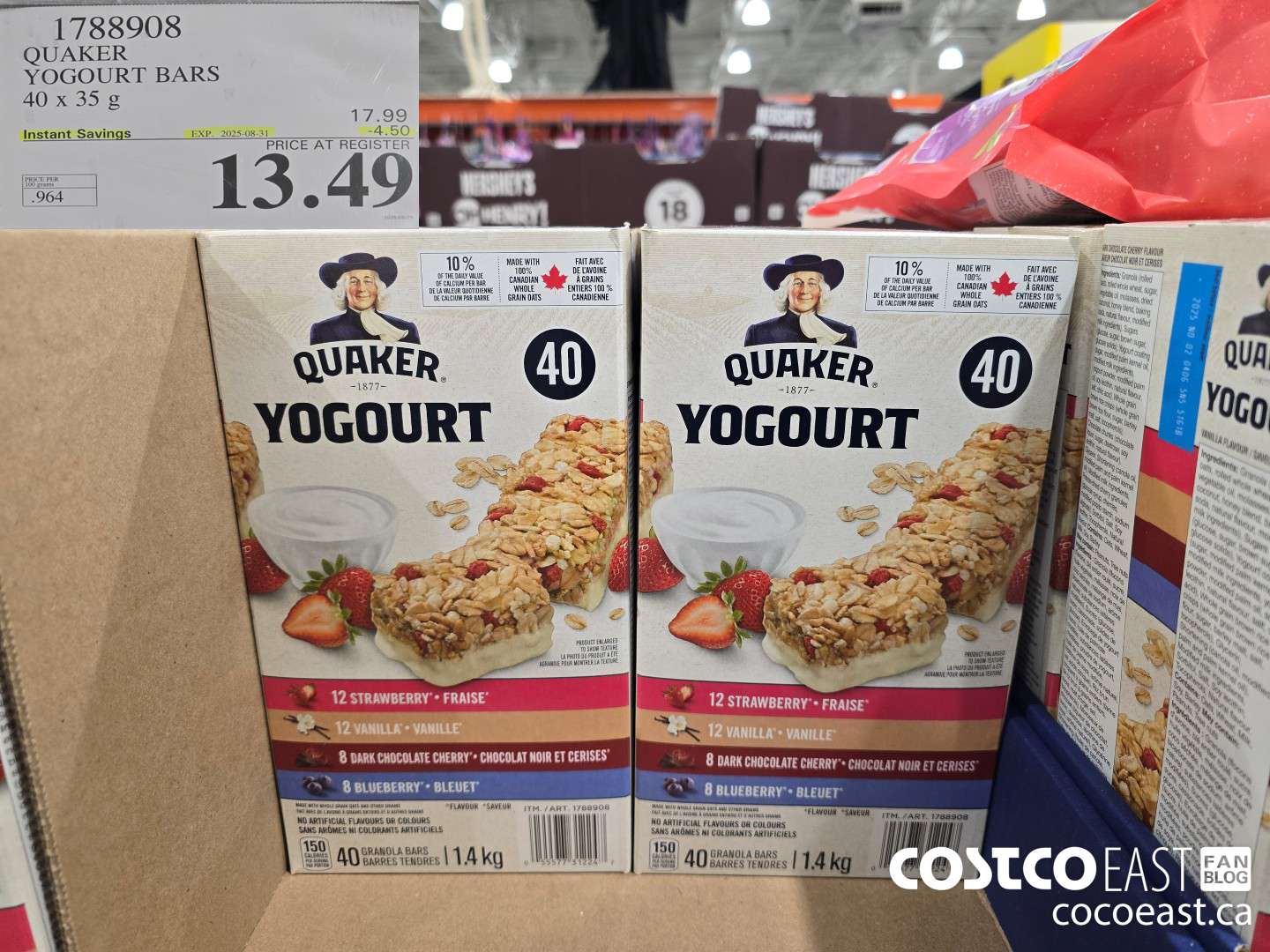 1788908 QUAKER YOGURT BARS 40 x 35g ($4.50 INSTANT SAVINGS EXPIRES ON 2025-08-31) $13.49