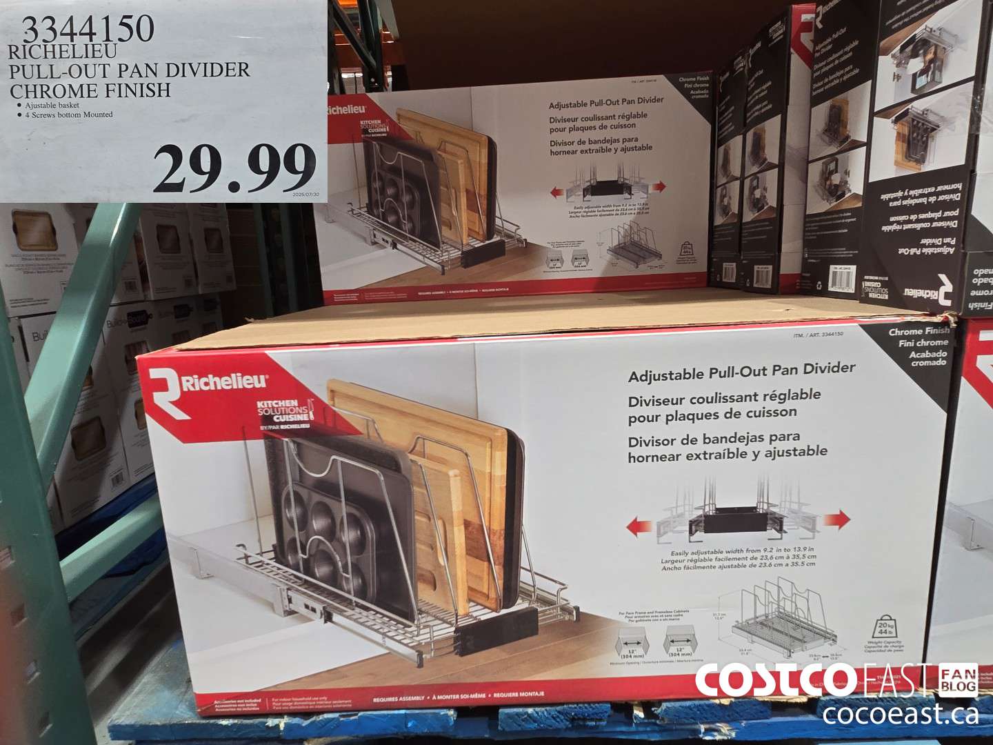 3344150 RICHELIEU PULL-OUT PAN DIVIDER CHROME FINISH $29.99