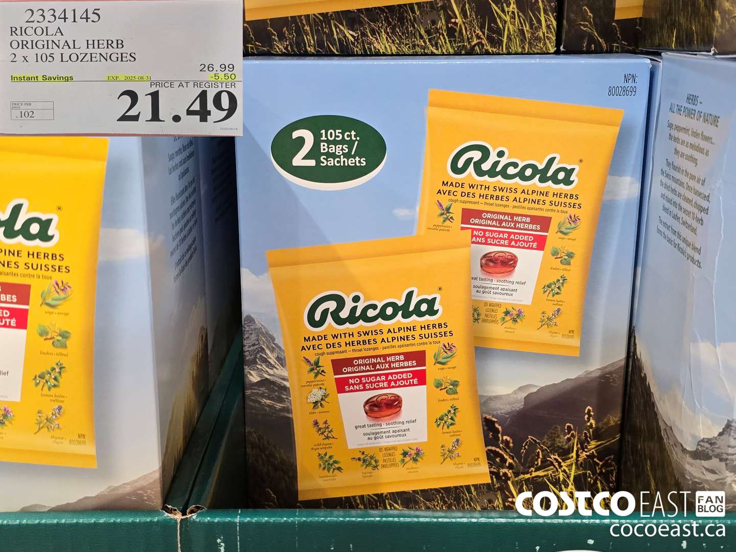 2334145 RICOLA ORIGINAL HERB 2 X 105 LOZENGES ($5.50 INSTANT SAVINGS EXPIRES ON 2025-08-31) $21.49