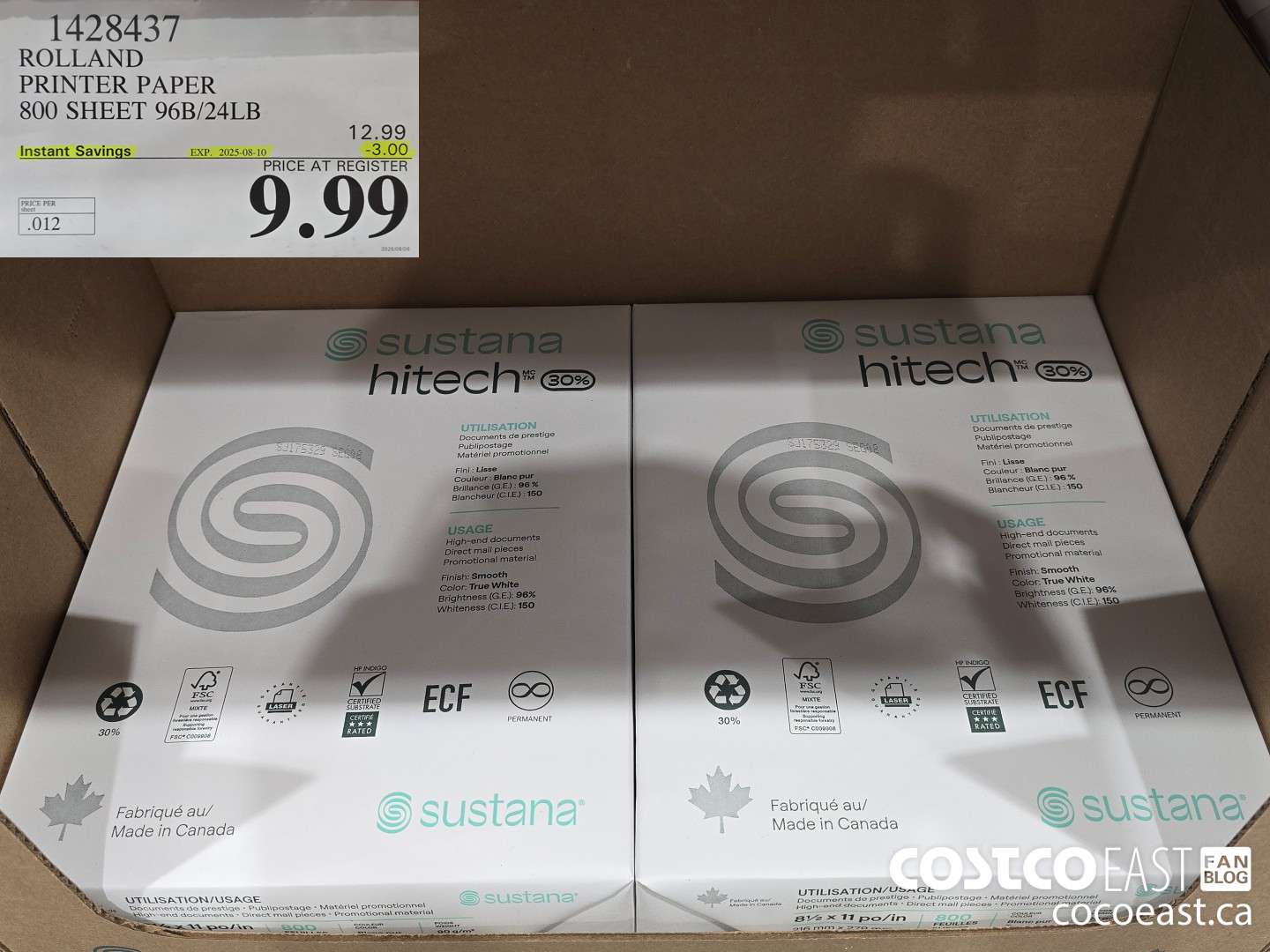 1428437 ROLLAND COPY PAPER 800 SHEET 96B/24LB ($3.00 INSTANT SAVINGS EXPIRES ON 2025-08-10) $9.99