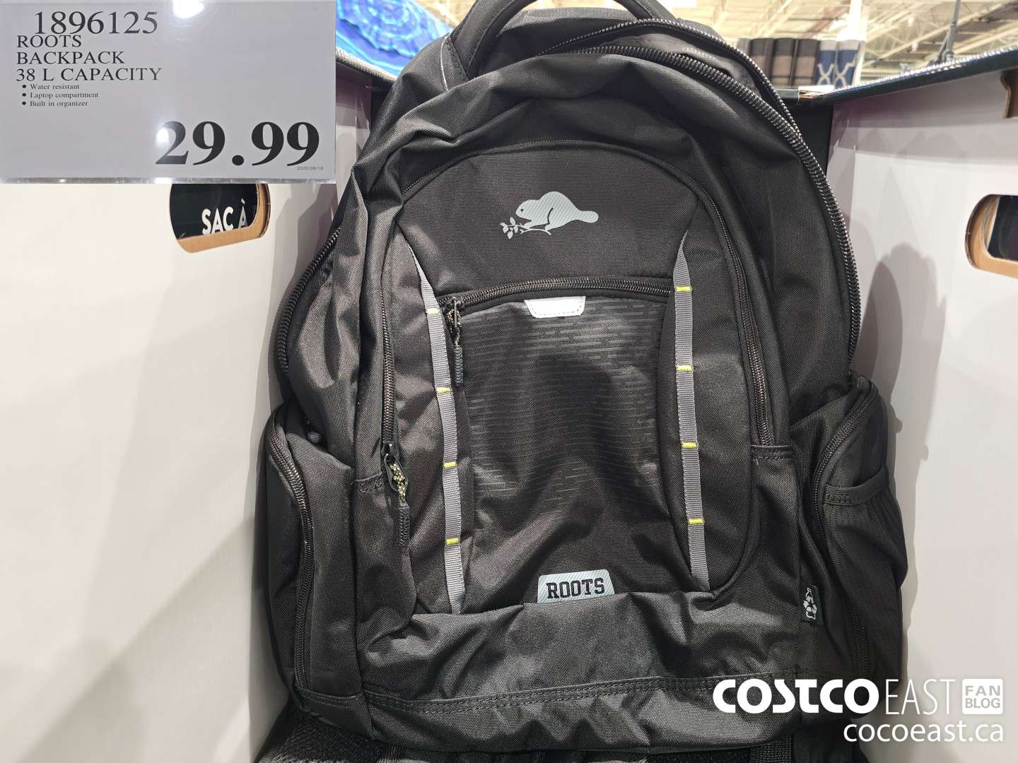 1896125 ROOTS BACKPACK 38 L CAPACITY $29.99