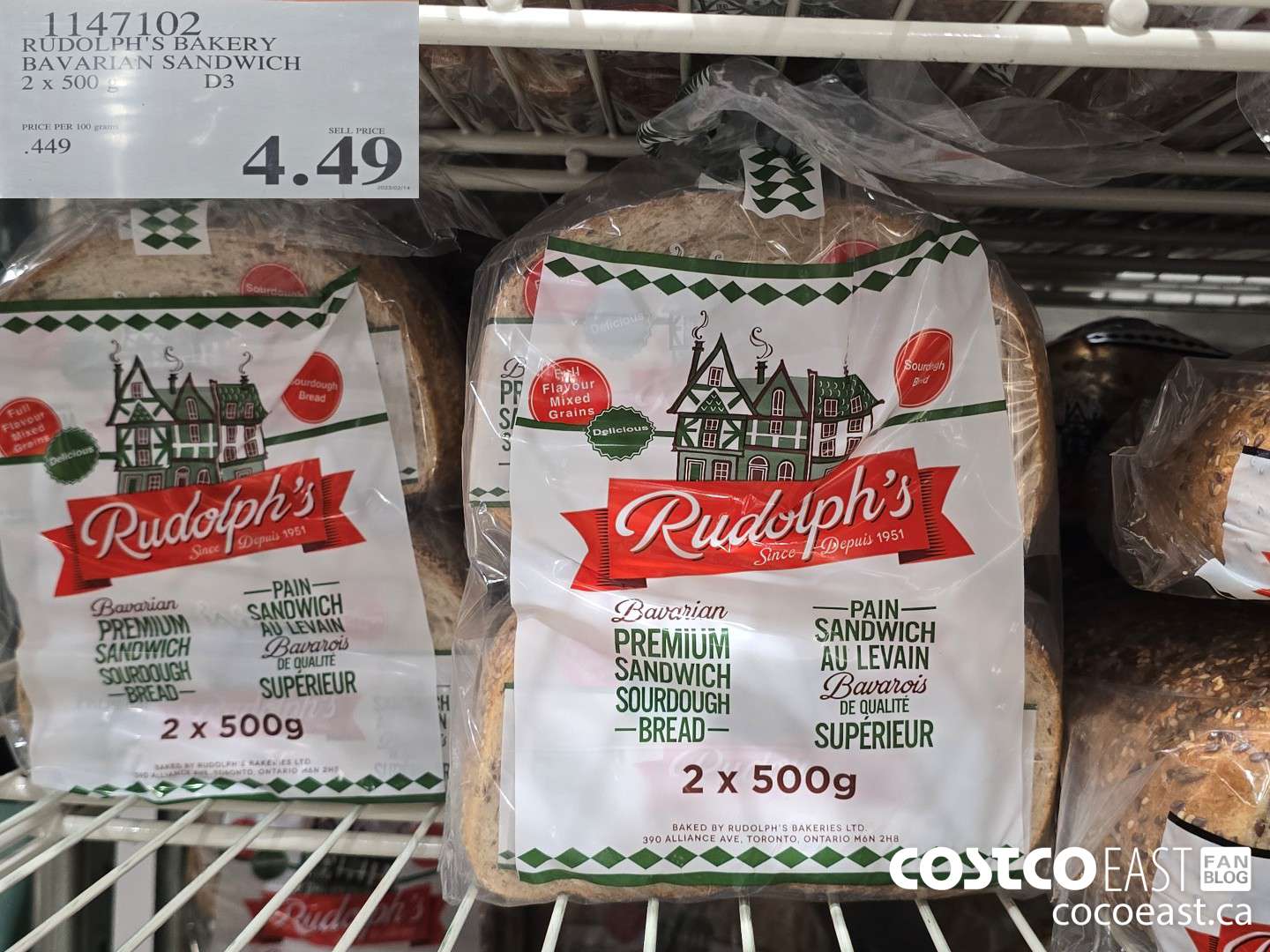 1147102 RUDOLPH'S BAKERY BAVARIAN SANDWICH 2 X 500G $4.49