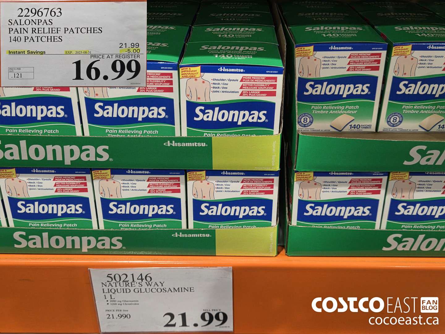 2296763 SALONPAS PAIN RELIEF PATCHES 140 PATCHES ($5.00 INSTANT SAVINGS EXPIRES ON 2025-08-31) $16.99