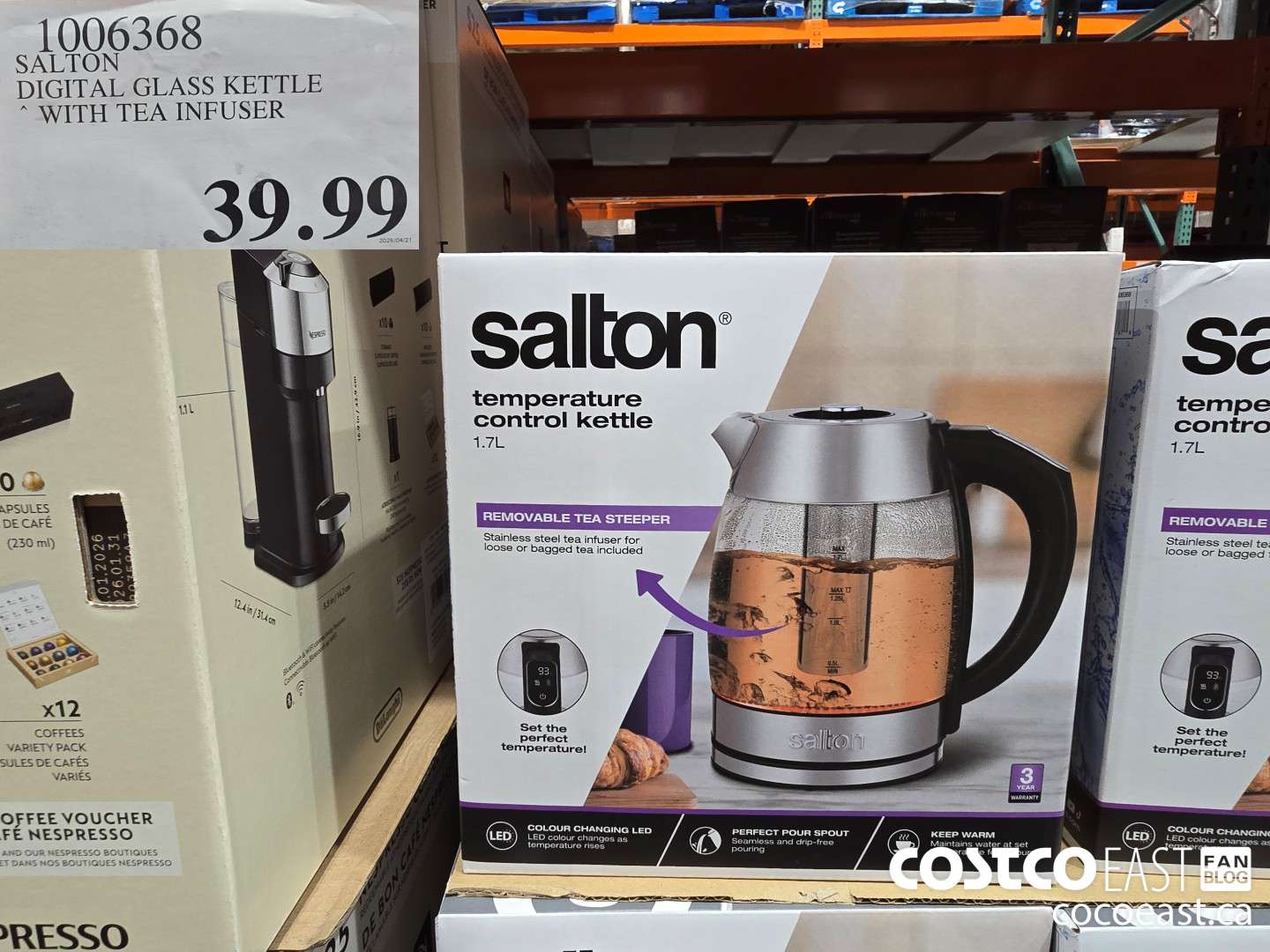 1006368 SALTON DIGITAL GLASS KETTLE WITH TEA INFUSER $39.99