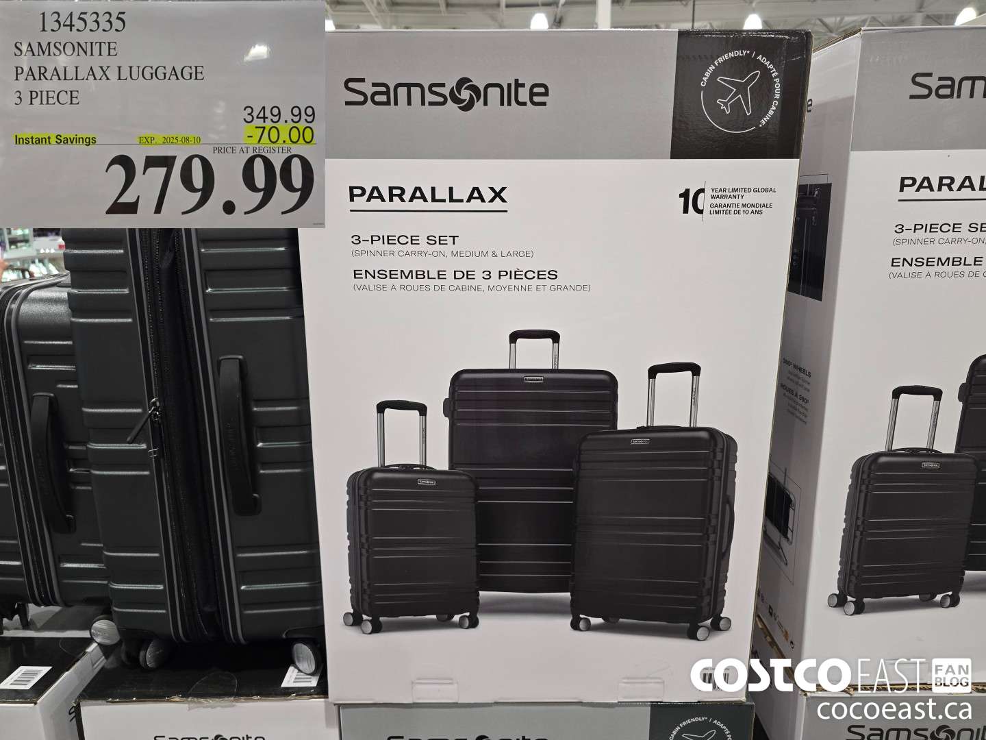 1345335 SAMSONITE PARALLAX LUGGAGE 3 PIECE ($70.00 INSTANT SAVINGS EXPIRES ON 2025-08-10) $279.99