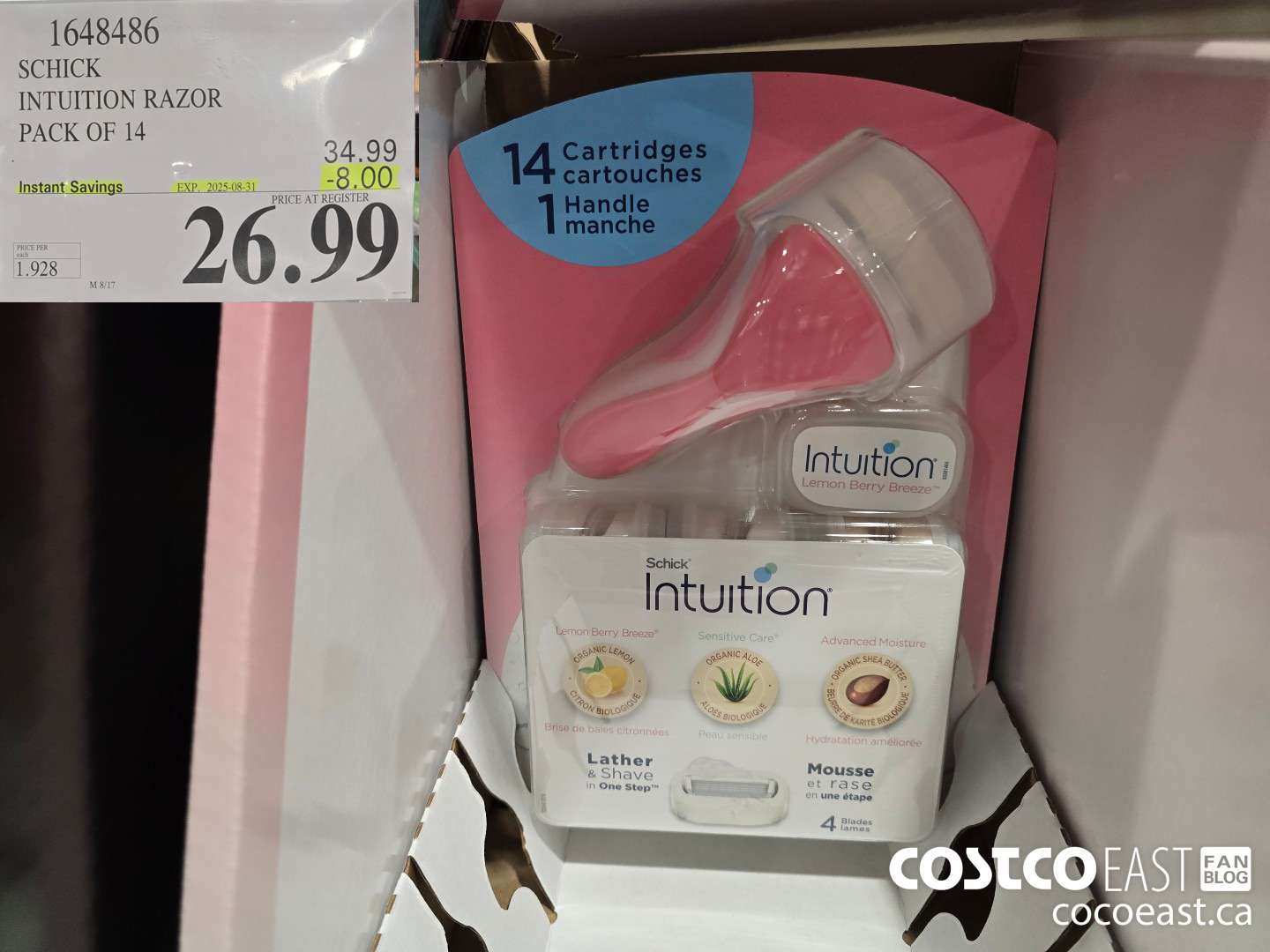1648486 SCHICK INTUITION RAZOR PACK OF 14 ($8.00 INSTANT SAVINGS EXPIRES ON 2025-08-31) $26.99