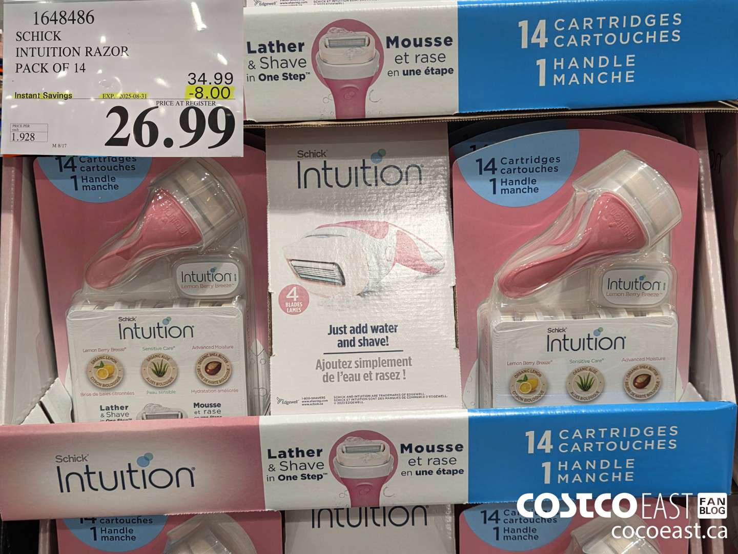 1648486 SCHICK INTUITION RAZOR PACK OF 14 ($8.00 INSTANT SAVINGS EXPIRES ON 2025-08-31) $26.99