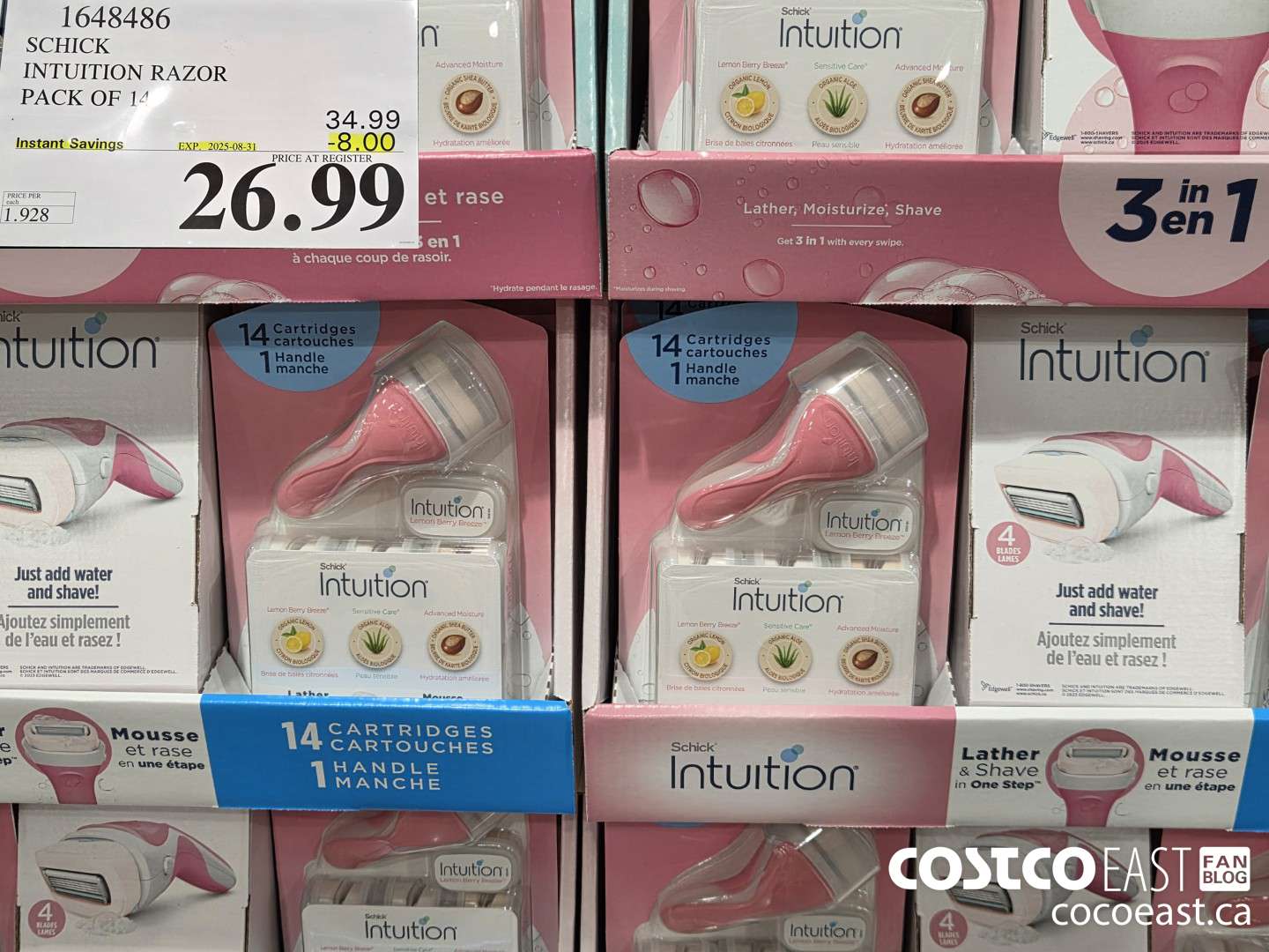 1648486 SCHICK INTUITION RAZOR PACK OF 14 ($8.00 INSTANT SAVINGS EXPIRES ON 2025-08-31) $26.99