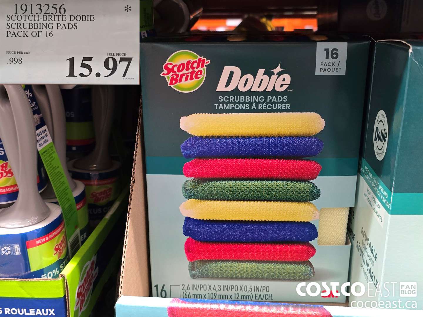 1913256 SCOTCH-BRITE DOBIE SCRUBBING PADS PACK OF 16 $15.97