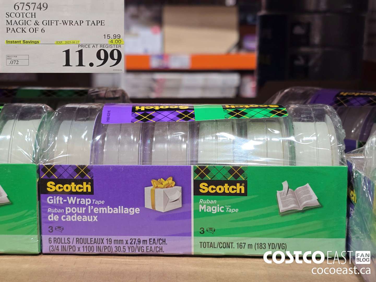 675749 SCOTCH MAGIC & GIFT-WRAP TAPE PACK OF 6 ($4.00 INSTANT SAVINGS EXPIRES ON 2025-08-17) $11.99