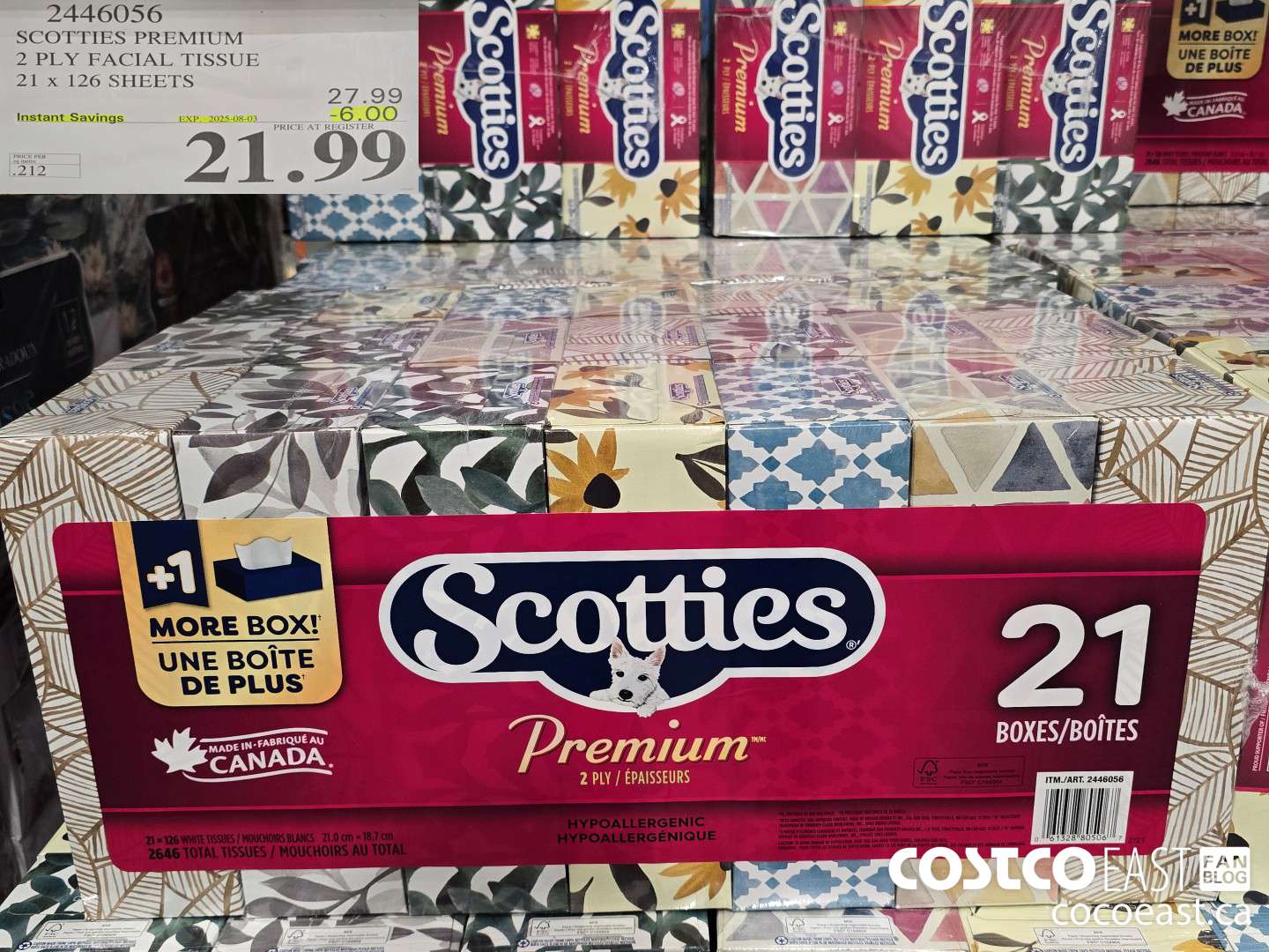2446056 SCOTTIES PREMIUM 2 PLY FACIAL TISSUE 21 X 126 SHEETS ($6.00 INSTANT SAVINGS EXPIRES ON 2025-08-03) $21.99