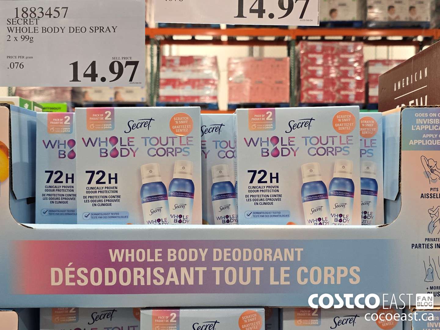 1883457 SECRET WHOLE BODY DEO SPRAY 2 X 99G $14.97