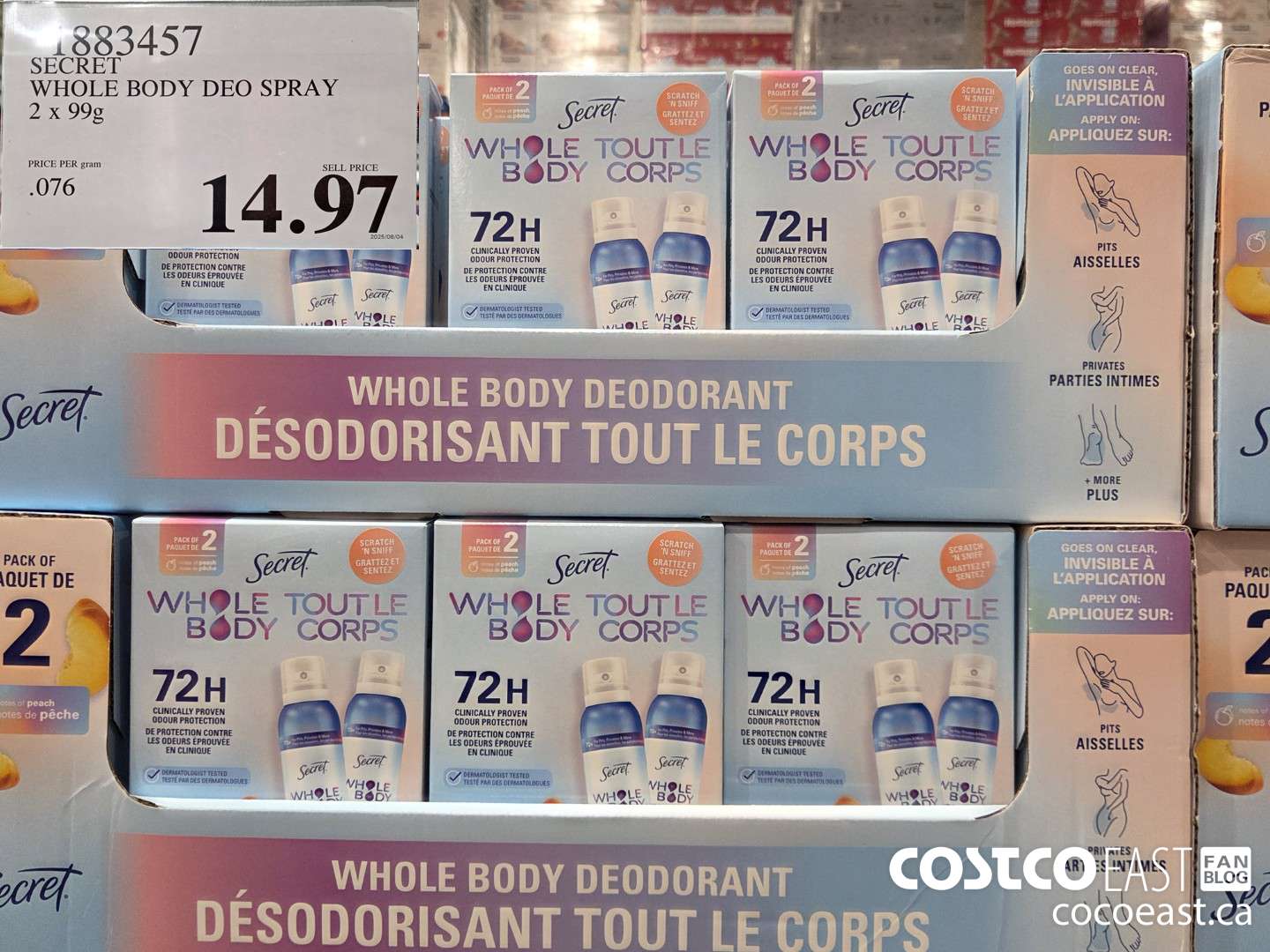 1883457 SECRET WHOLE BODY DEO SPRAY 2 X 99G ($5.00 INSTANT SAVINGS) $14.97