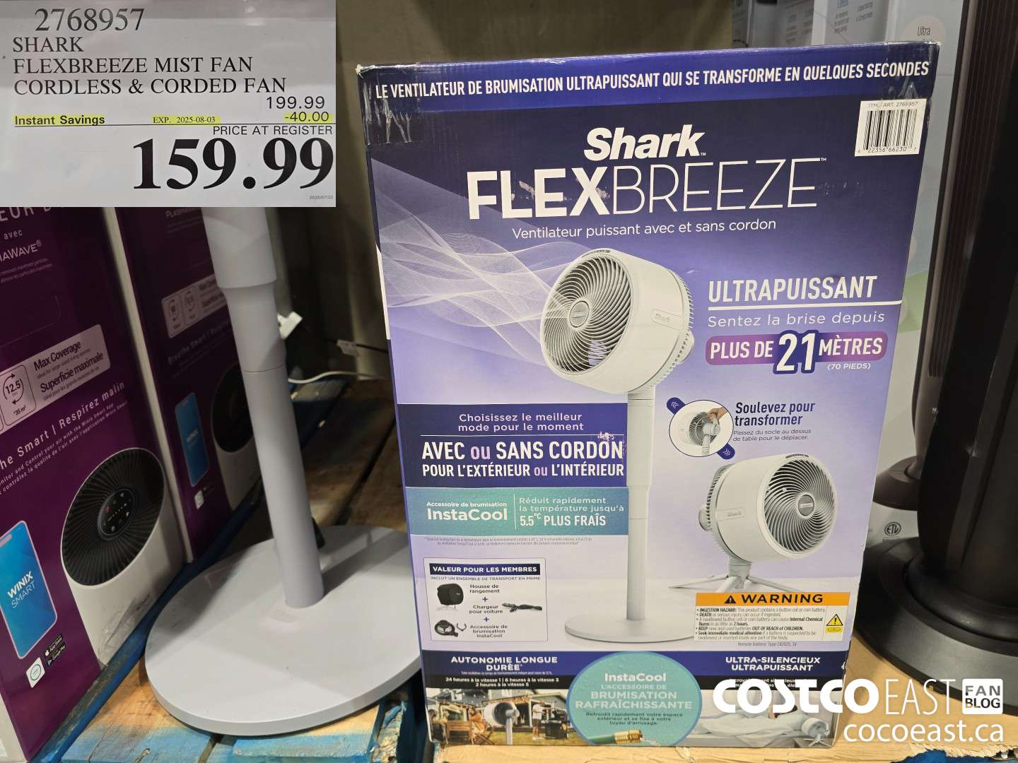 2768957 SHARK FLEXBREEZE MIST FAN CORDLESS & CORDED FAN ($40.00 INSTANT SAVINGS EXPIRES ON 2025-08-03) $159.99
