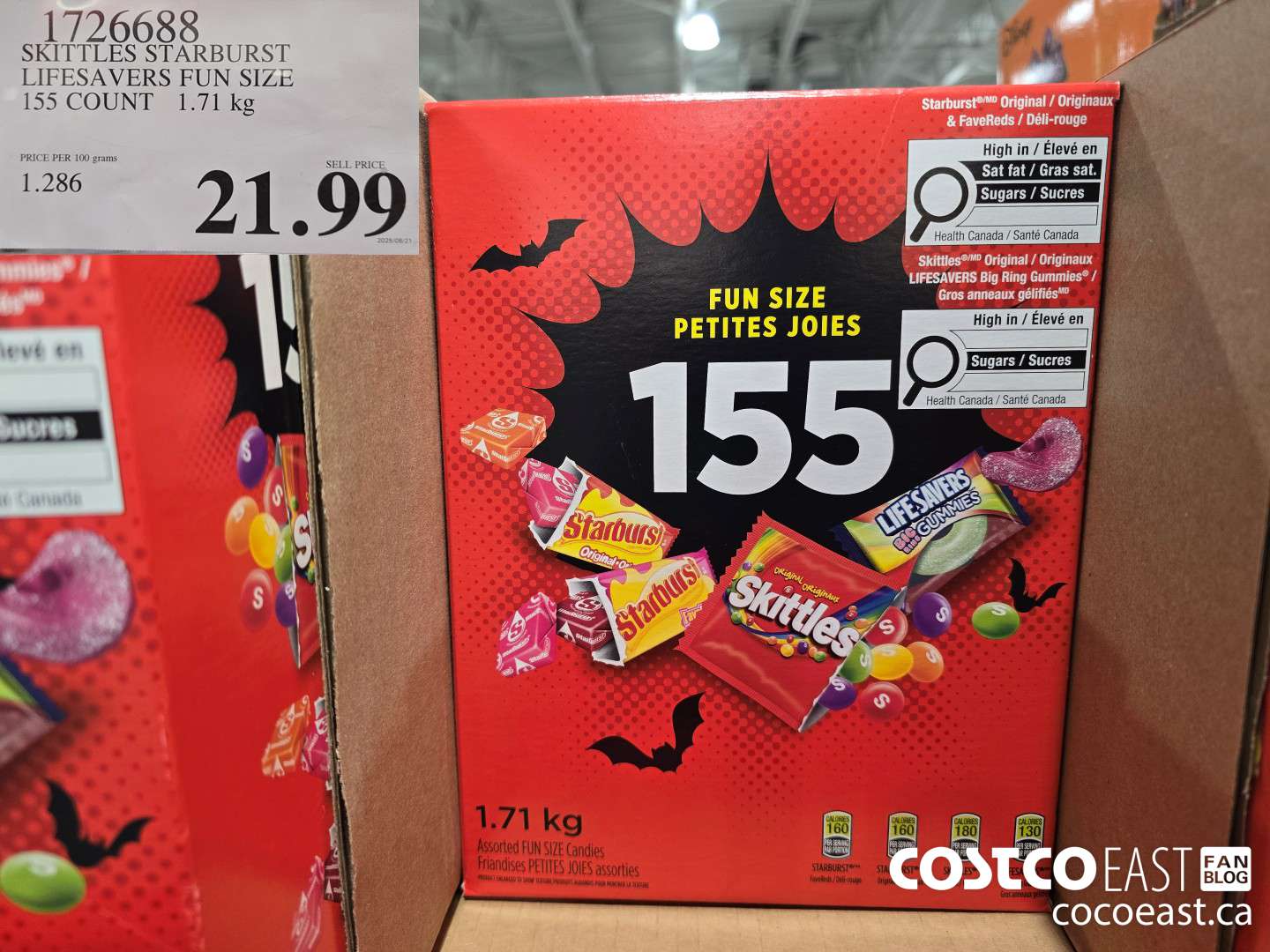 1726688 SKITTLES STARBURST LIFESAVERS FUN SIZE 155 COUNT 1.71KG $21.99