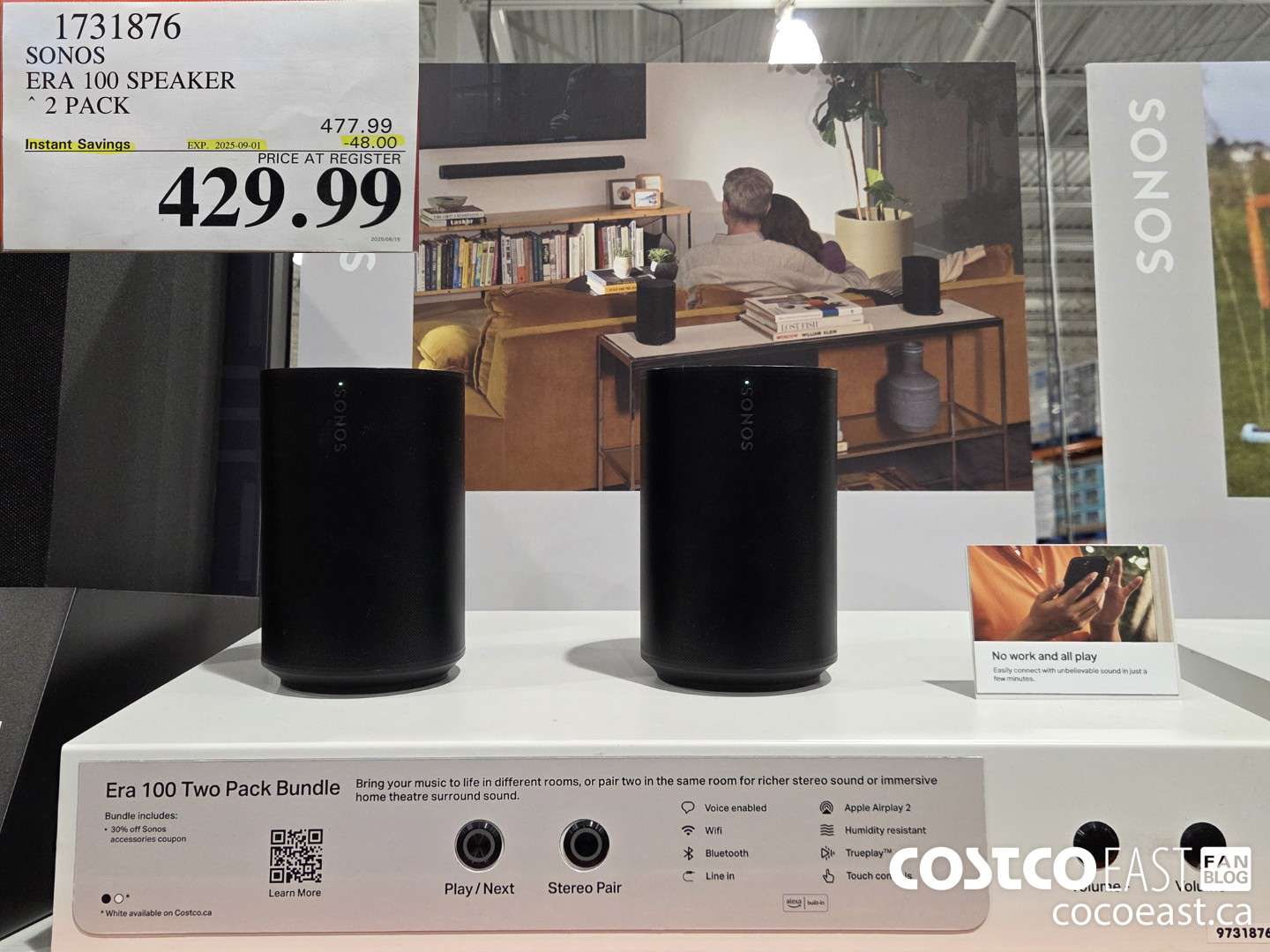 1731876 SONOS ERA 100 SPEAKER 2 PACK ($48.00 INSTANT SAVINGS EXPIRES ON 2025-09-01) $429.99