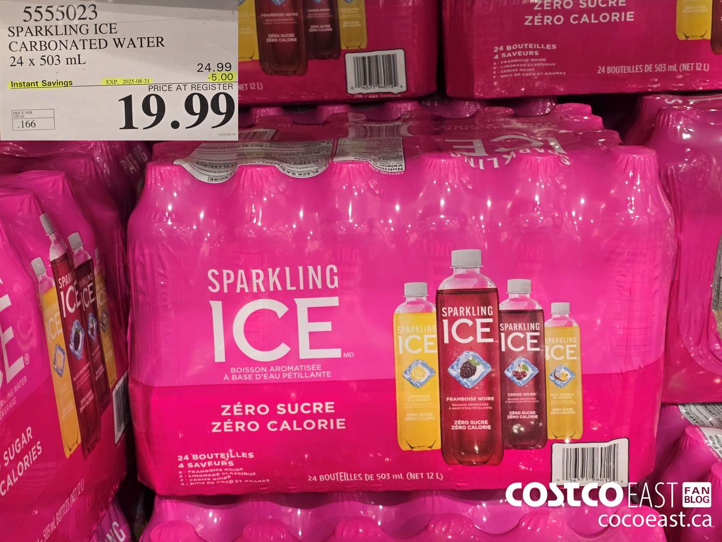5555023 SPARKLING ICE CARBONATED WATER 24 x 503 mL ($5.00 INSTANT SAVINGS EXPIRES ON 2025-08-31) $19.99