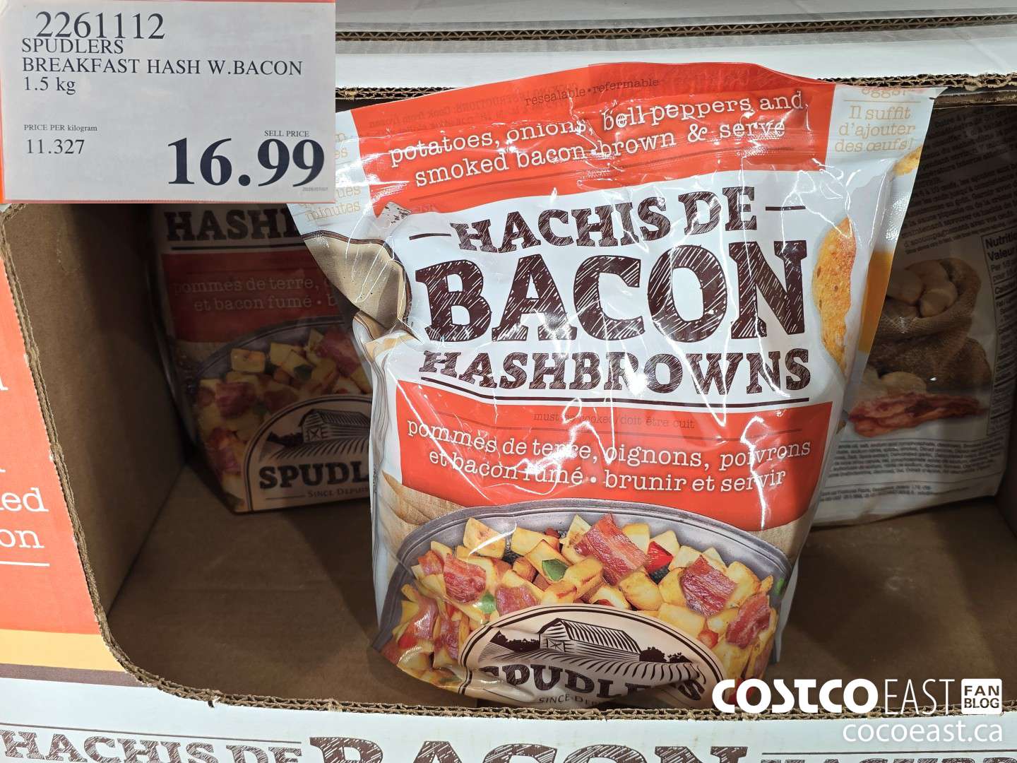 2261112 SPUDLERS BREAKFAST HASH W.BACON 1.5 KG $16.99
