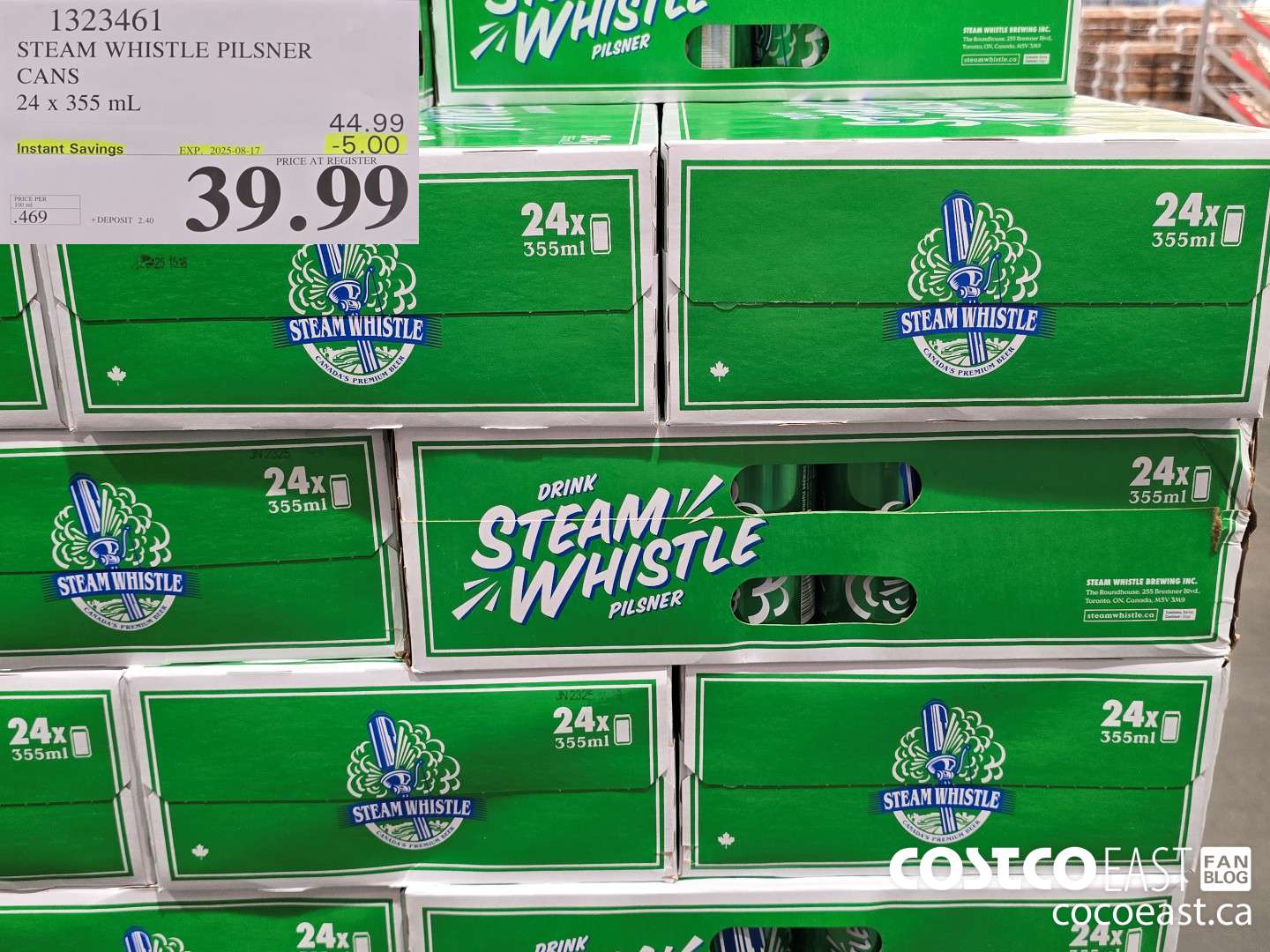 1323461 STEAM WHISTLE PILSNER CANS 24 x 355 mL ($5.00 INSTANT SAVINGS EXPIRES ON 2025-08-17) $39.99