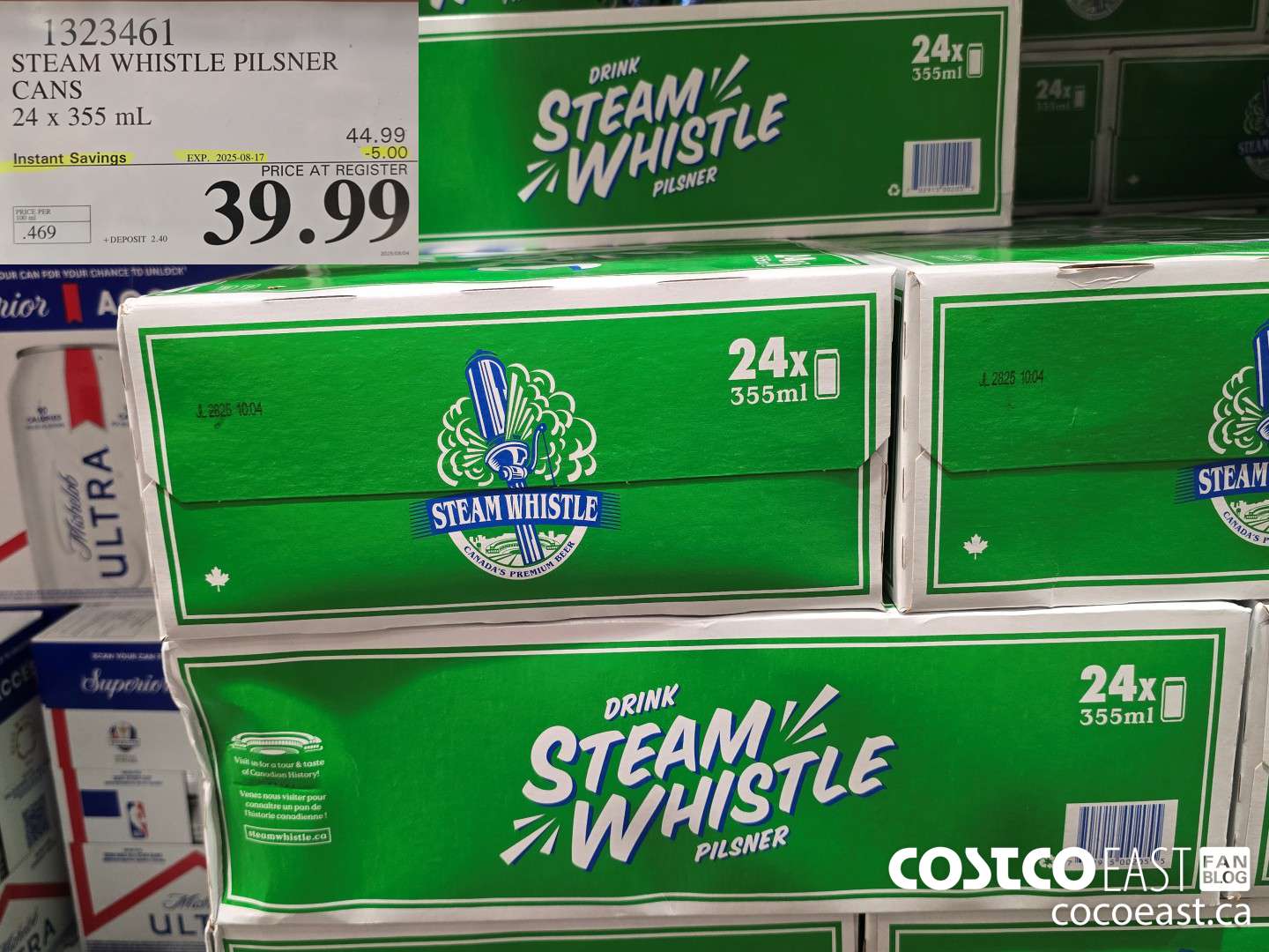 1323461 STEAM WHISTLE PILSNER CANS 24 x 355 mL ($5.00 INSTANT SAVINGS EXPIRES ON 2025-08-17) $39.99