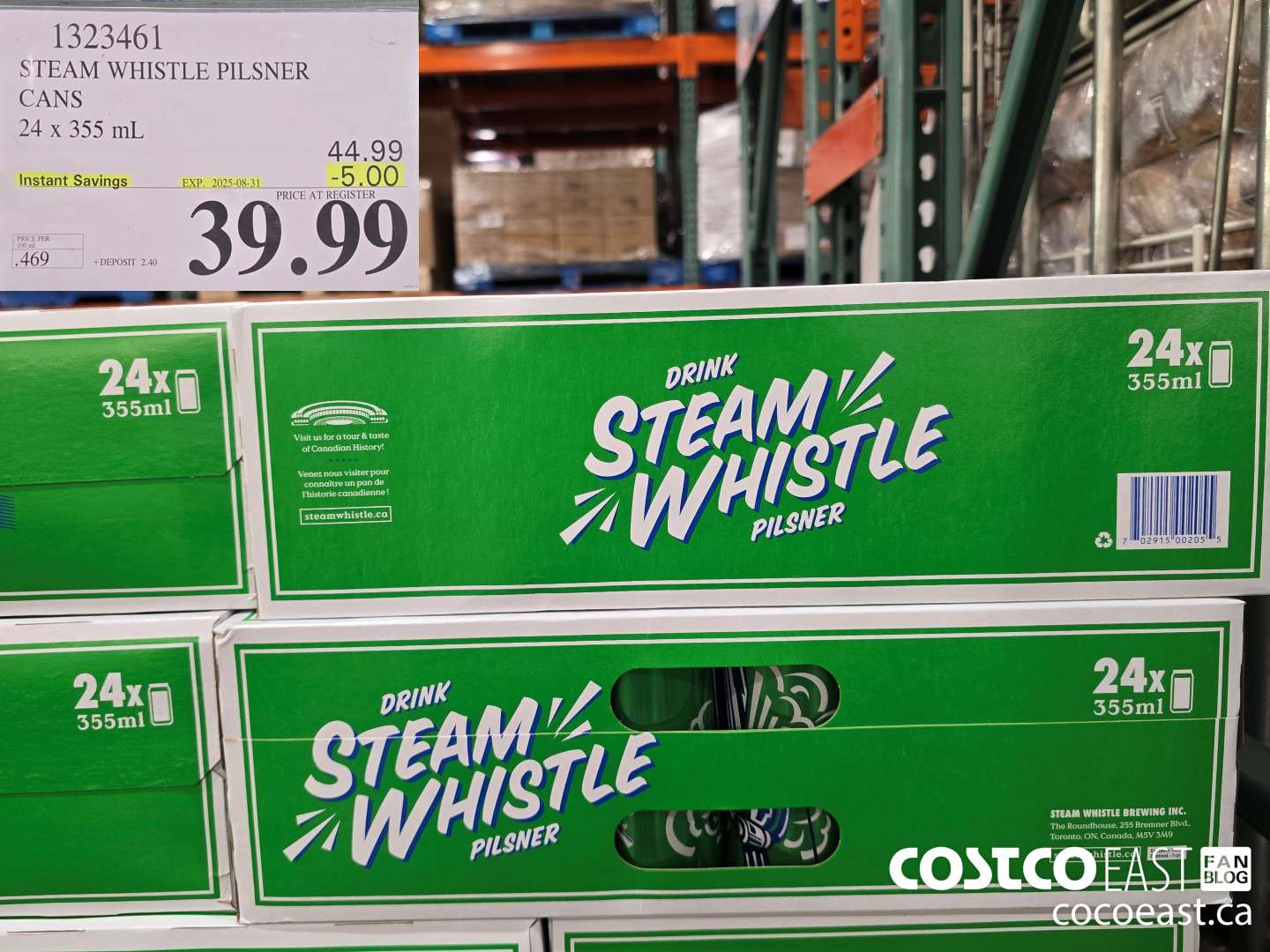 1323461 STEAM WHISTLE PILSNER CANS 24 x 355 mL ($5.00 INSTANT SAVINGS EXPIRES ON 2025-08-31) $39.99
