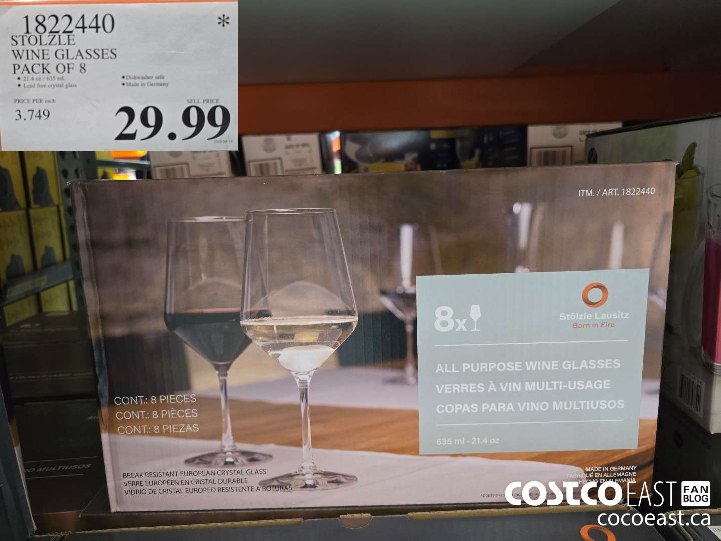 1822440 STOLZLE WINE GLASSES PACK OF 8 $29.99