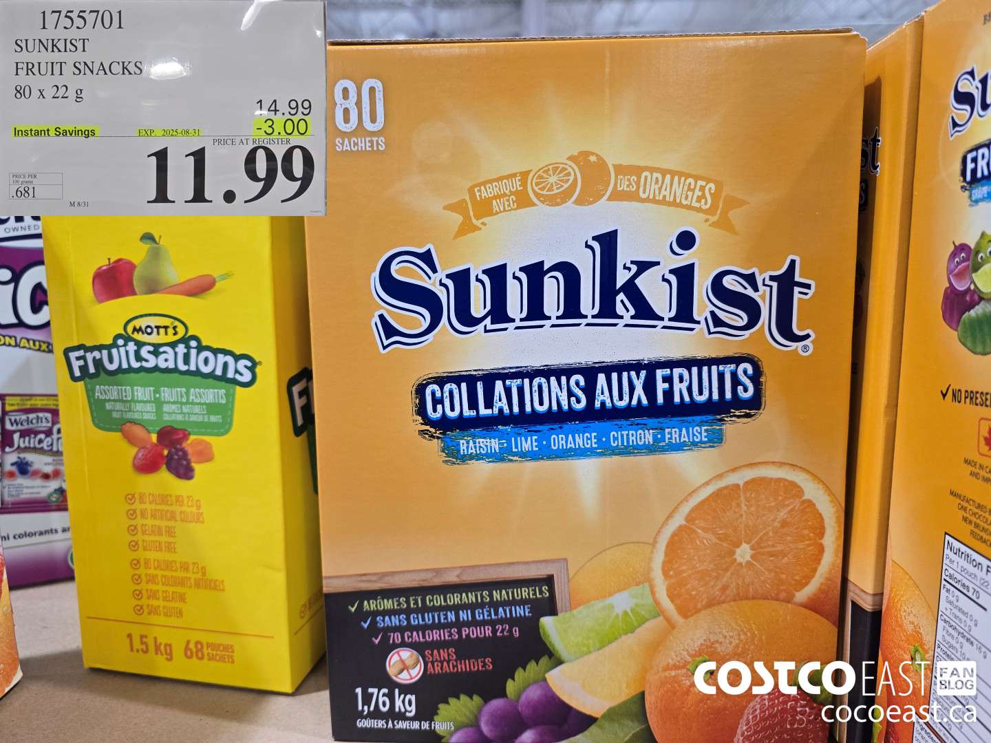 1755701 SUNKIST FRUIT SNACKS 80 x 22 g ($3.00 INSTANT SAVINGS EXPIRES ON 2025-08-31) $11.99