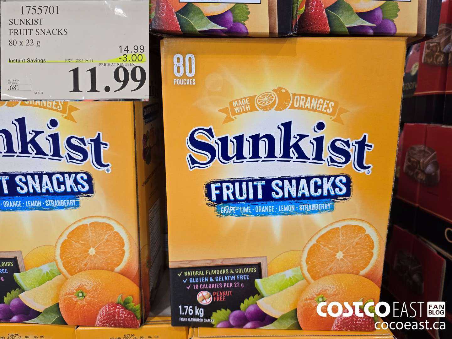 1755701 SUNKIST FRUIT SNACKS 80 x 22 g ($3.00 INSTANT SAVINGS EXPIRES ON 2025-08-31) $11.99