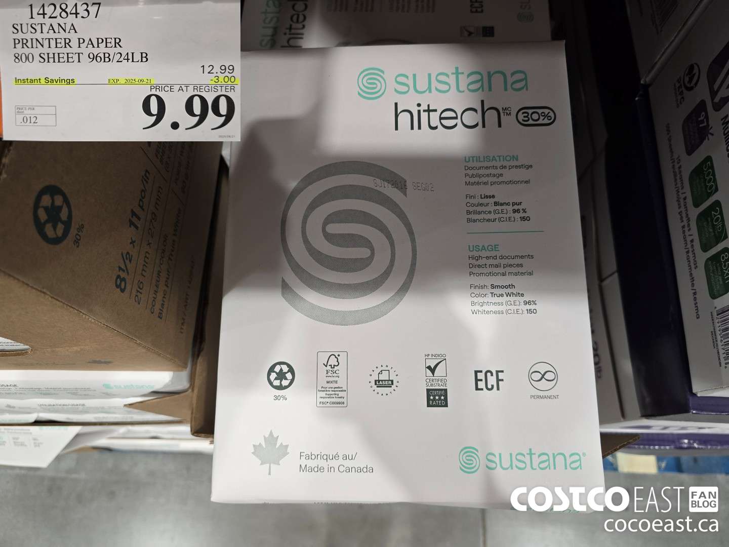 1428437 SUSTANA PRINTER PAPER 800 SHEET 96B/24LB ($3.00 INSTANT SAVINGS EXPIRES ON 2025-09-21) $9.99
