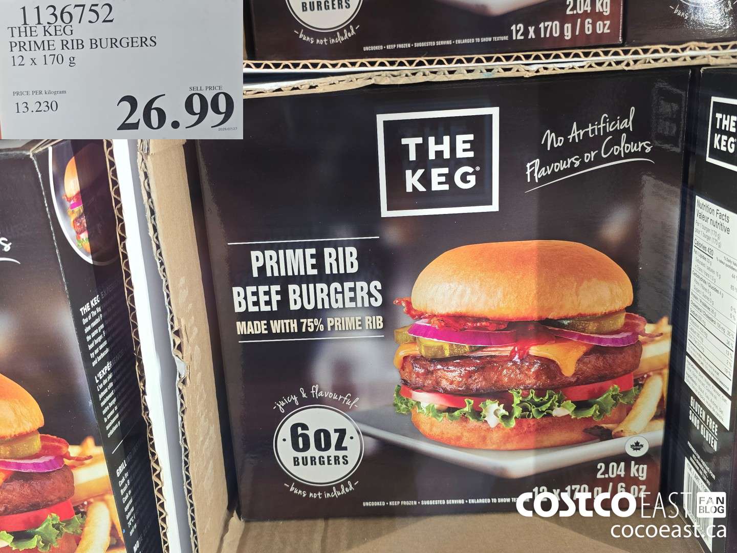 1136752 THE KEG PRIME RIB BURGER 12 X 170 G $26.99