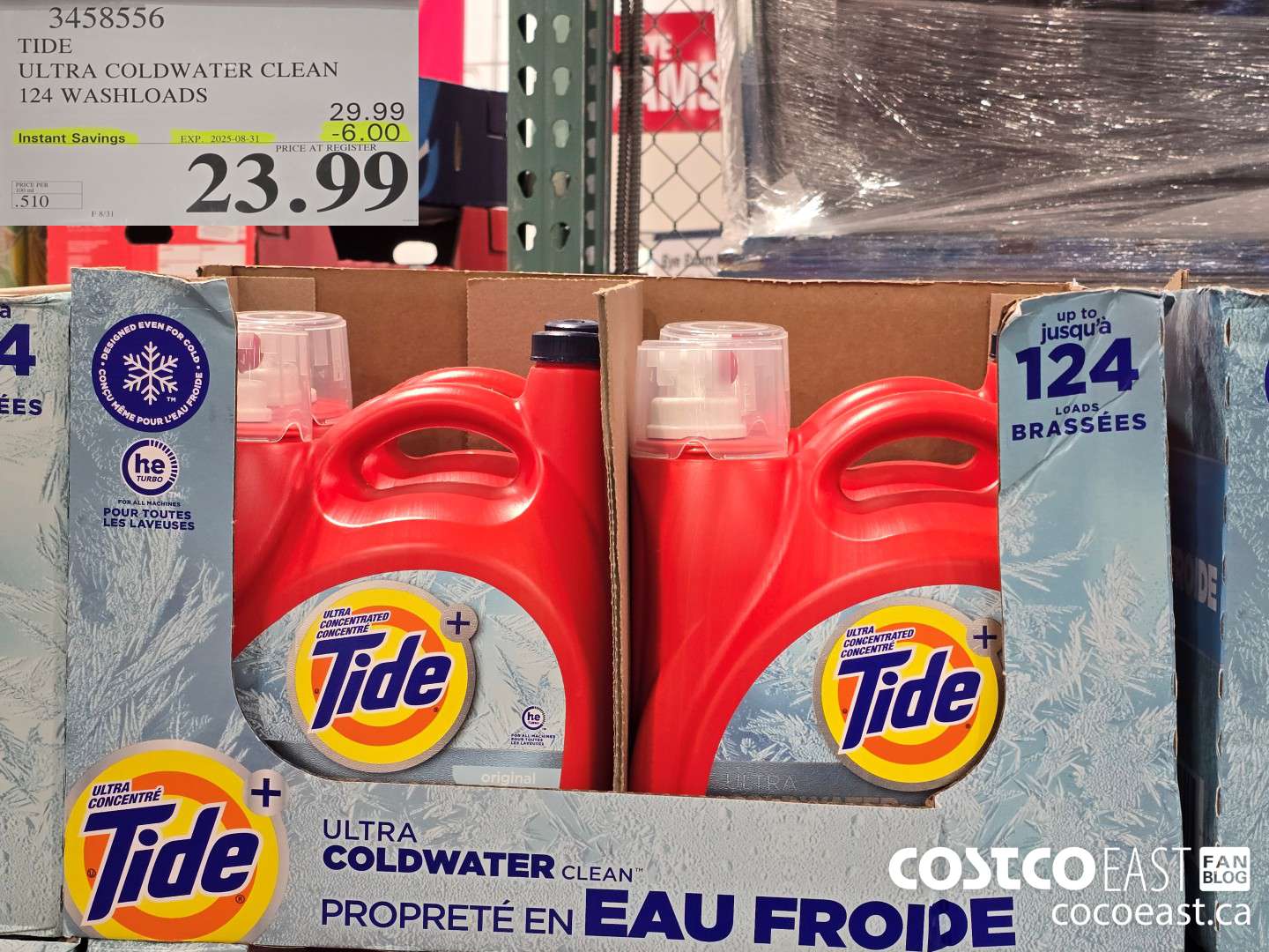 3458556 TIDE ULTRA COLDWATER CLEAN 124 WASHLOADS ($6.00 INSTANT SAVINGS EXPIRES ON 2025-08-31) $23.99