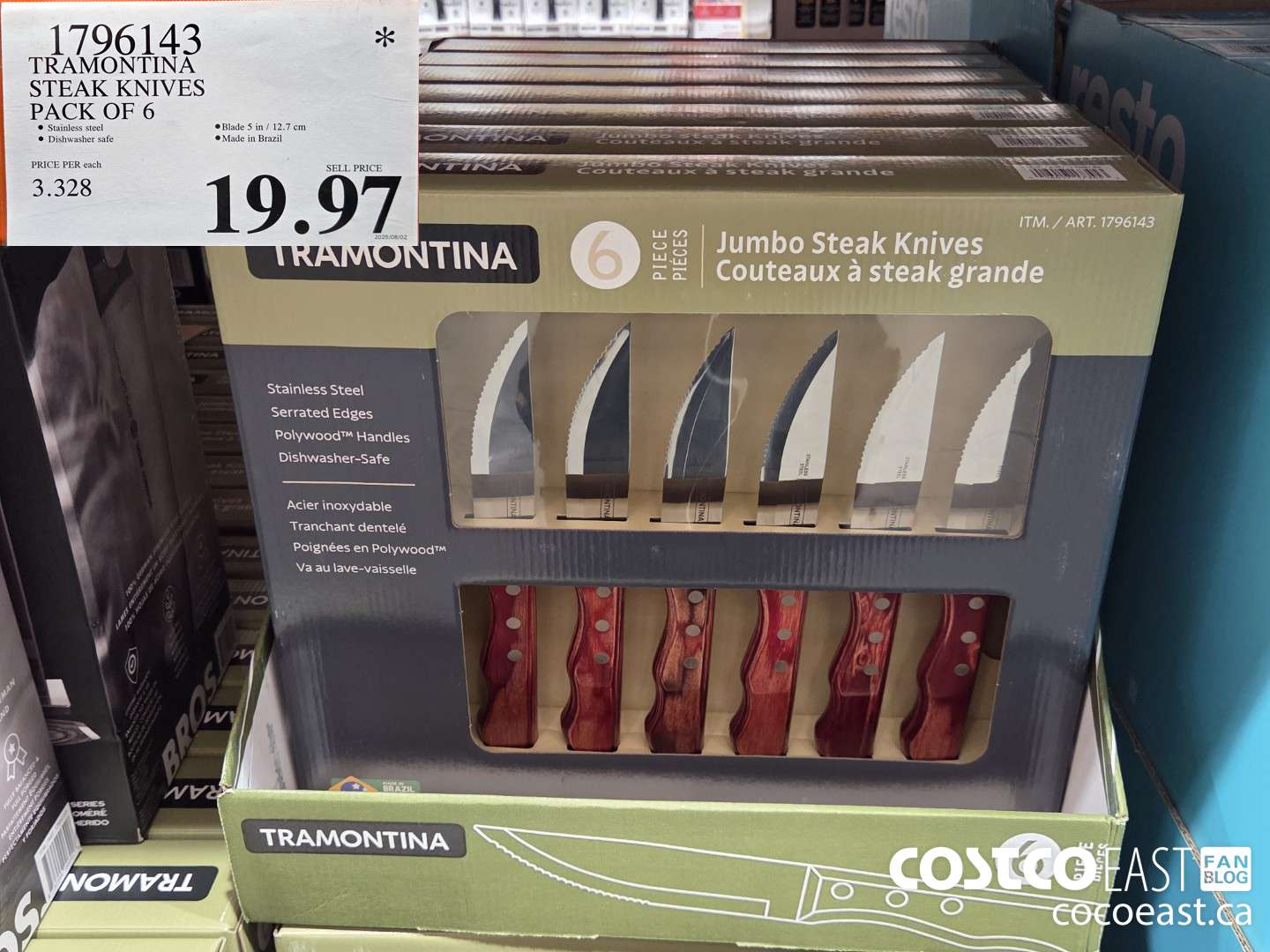 1796143 TRAMONTINA STEAK KNIVES PACK OF 6 $19.97