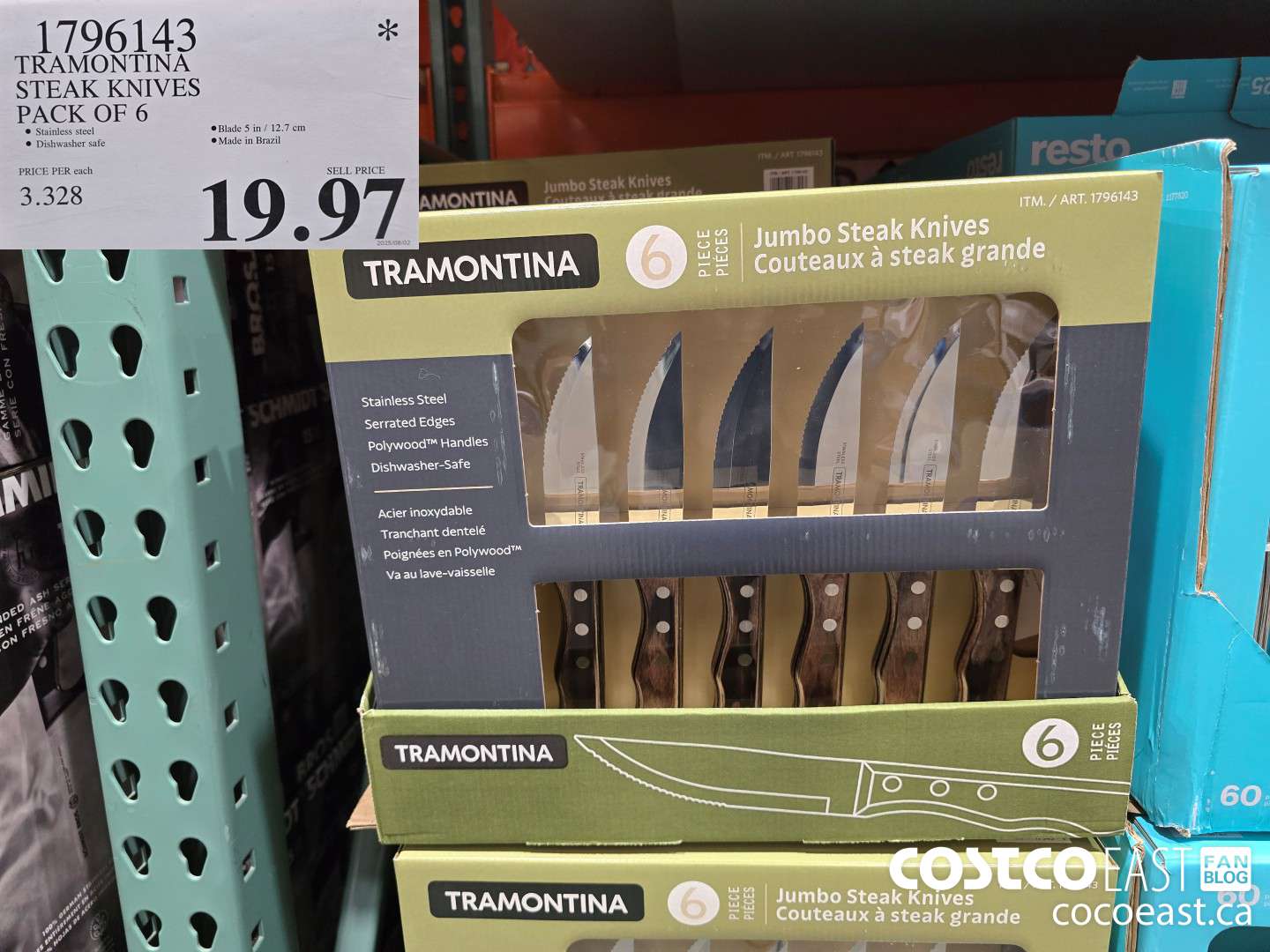 1796143 TRAMONTINA STEAK KNIVES PACK OF 6 $19.97