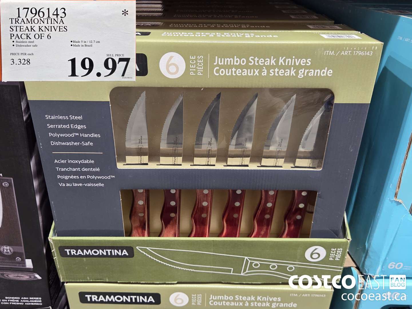 1796143 TRAMONTINA STEAK KNIVES PACK OF 6 $19.97